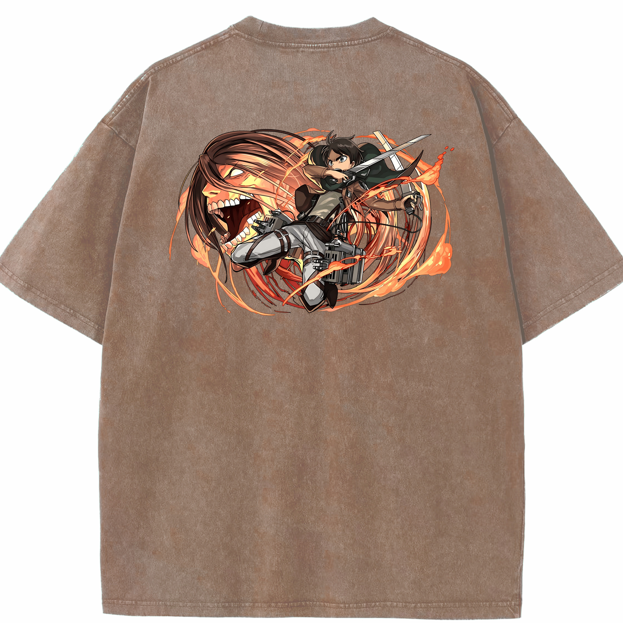 （画像用） 進撃の巨人 エレン･イェーガー Attack on Titan Eren Jäger 綿100% ヴィンテージ風 半袖Tシャツ（背面プリント）