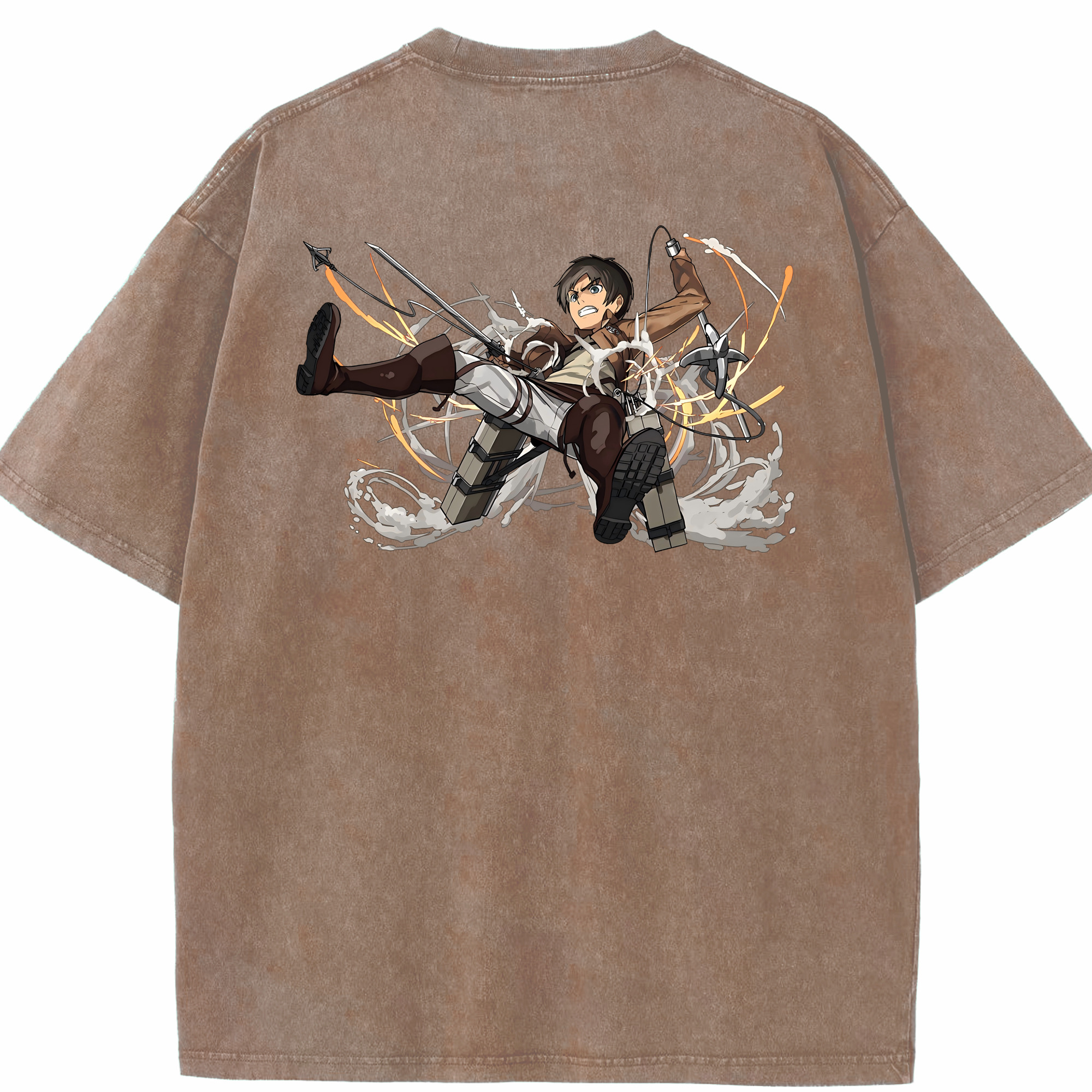 （画像用） 進撃の巨人 エレン･イェーガー Attack on Titan Eren Jäger 綿100% ヴィンテージ風 半袖Tシャツ（背面プリント）