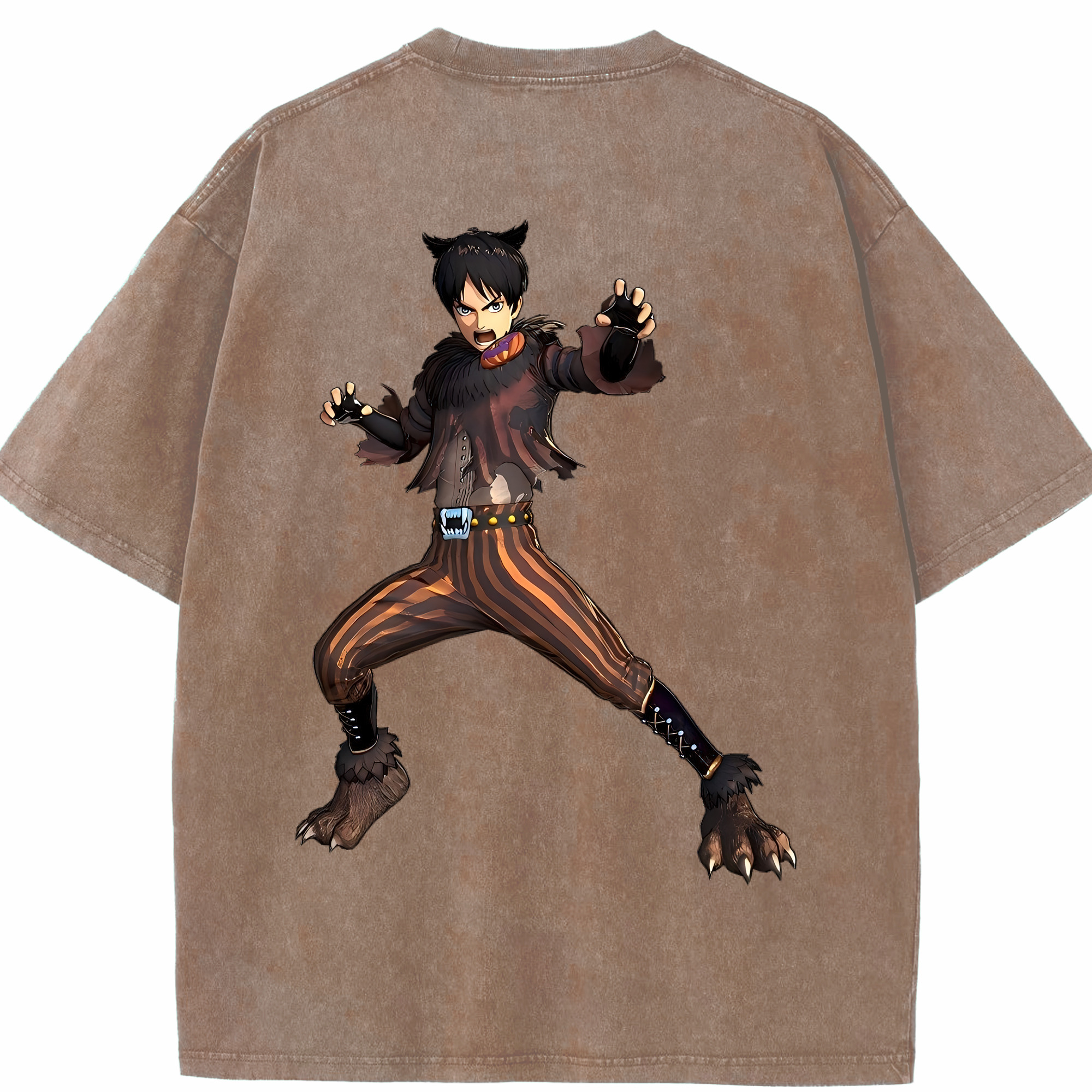 （画像用） 進撃の巨人 エレン･イェーガー Attack on Titan Eren Jäger 綿100% ヴィンテージ風 半袖Tシャツ（背面プリント）