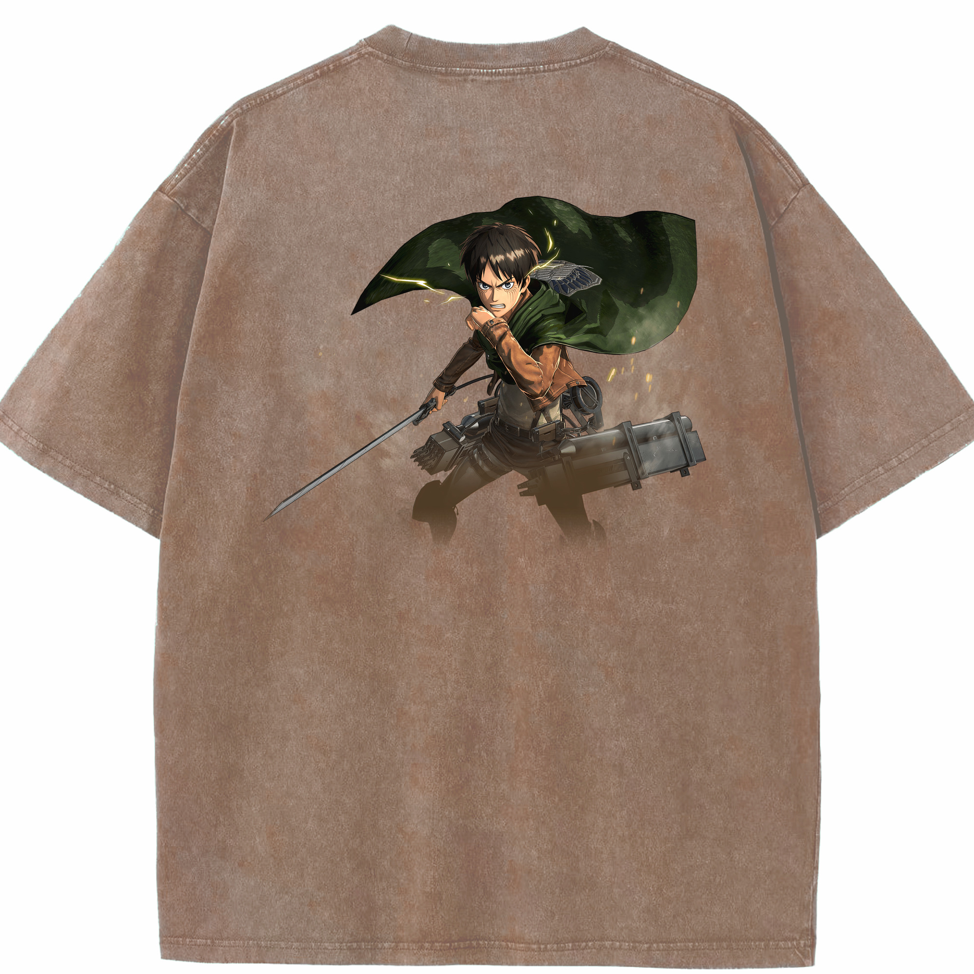 （画像用） 進撃の巨人 エレン･イェーガー Attack on Titan Eren Jäger 綿100% ヴィンテージ風 半袖Tシャツ（背面プリント）