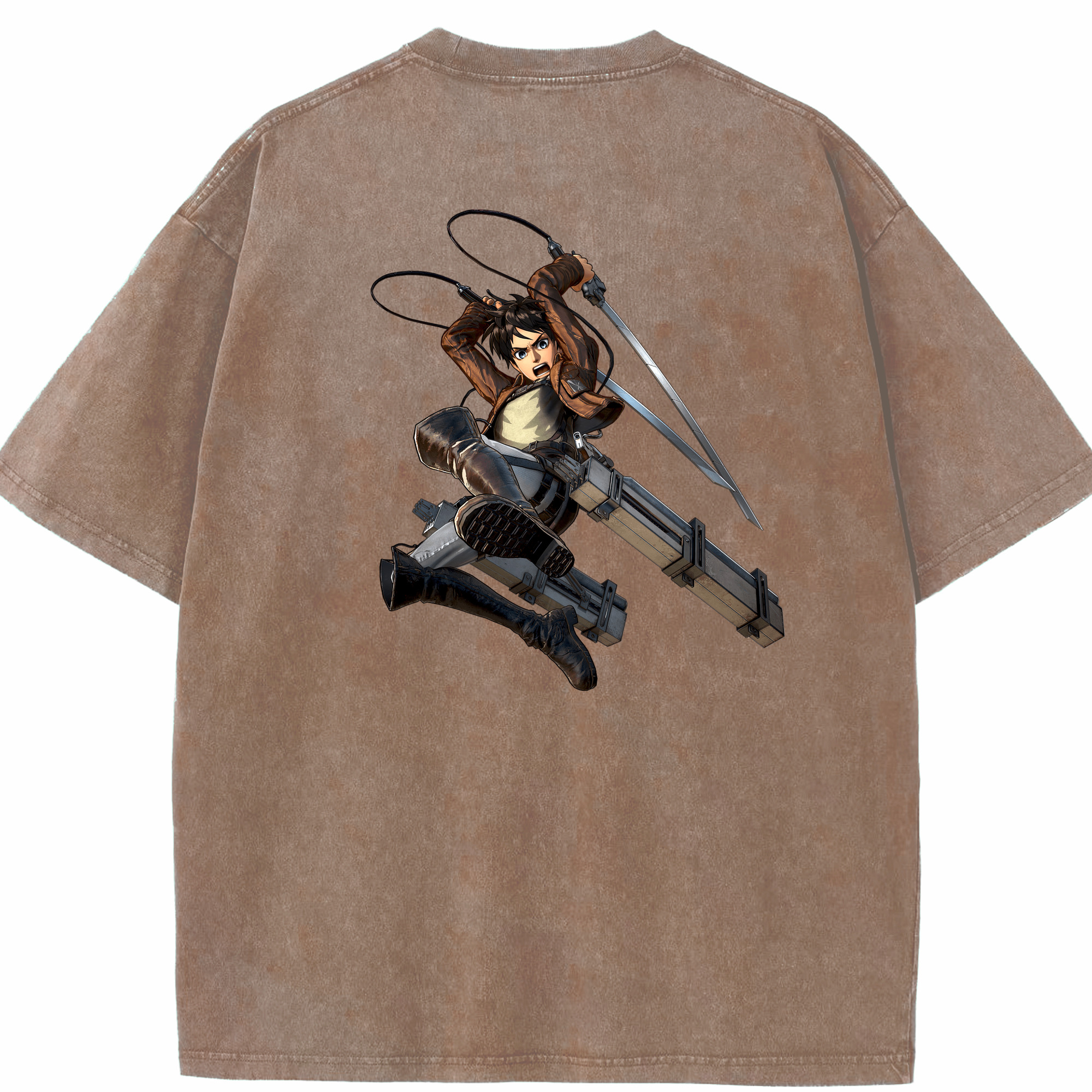 （画像用） 進撃の巨人 エレン･イェーガー Attack on Titan Eren Jäger 綿100% ヴィンテージ風 半袖Tシャツ（背面プリント）