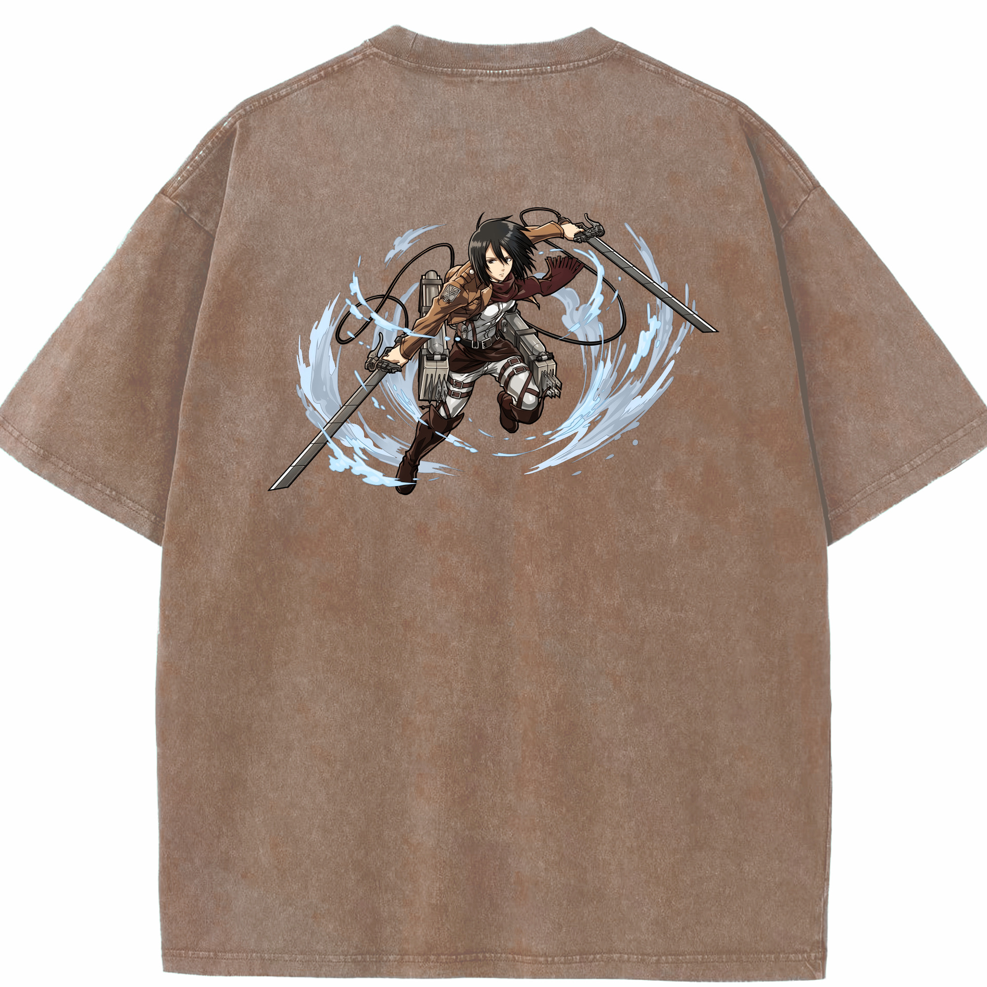 （画像用） 進撃の巨人 ミカサ·アッカーマン Attack on Titan Mikasa Ackerman 綿100% ヴィンテージ風 半袖Tシャツ（背面プリント）
