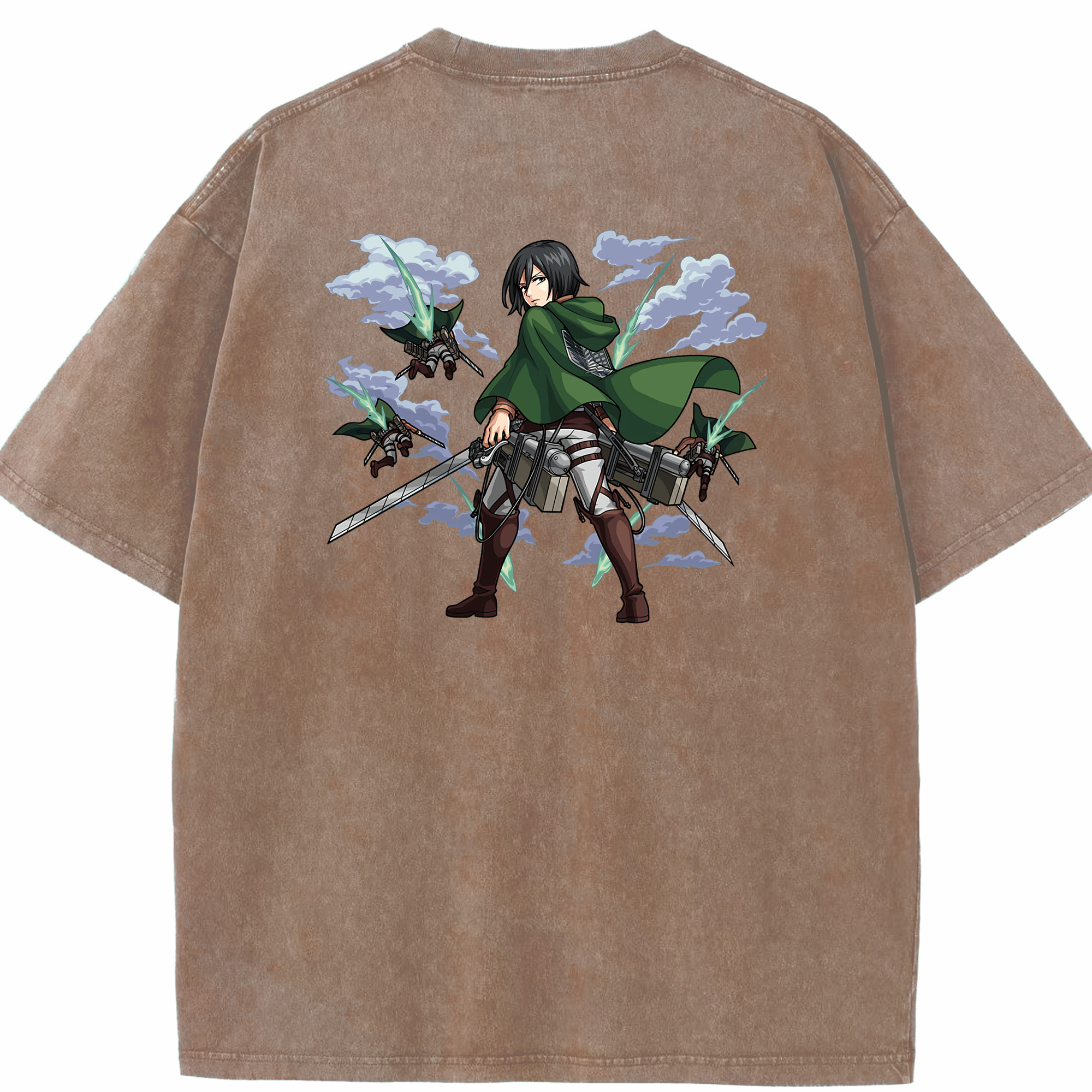 （画像用） 進撃の巨人 ミカサ·アッカーマン Attack on Titan Mikasa Ackerman 綿100% ヴィンテージ風 半袖Tシャツ（背面プリント）