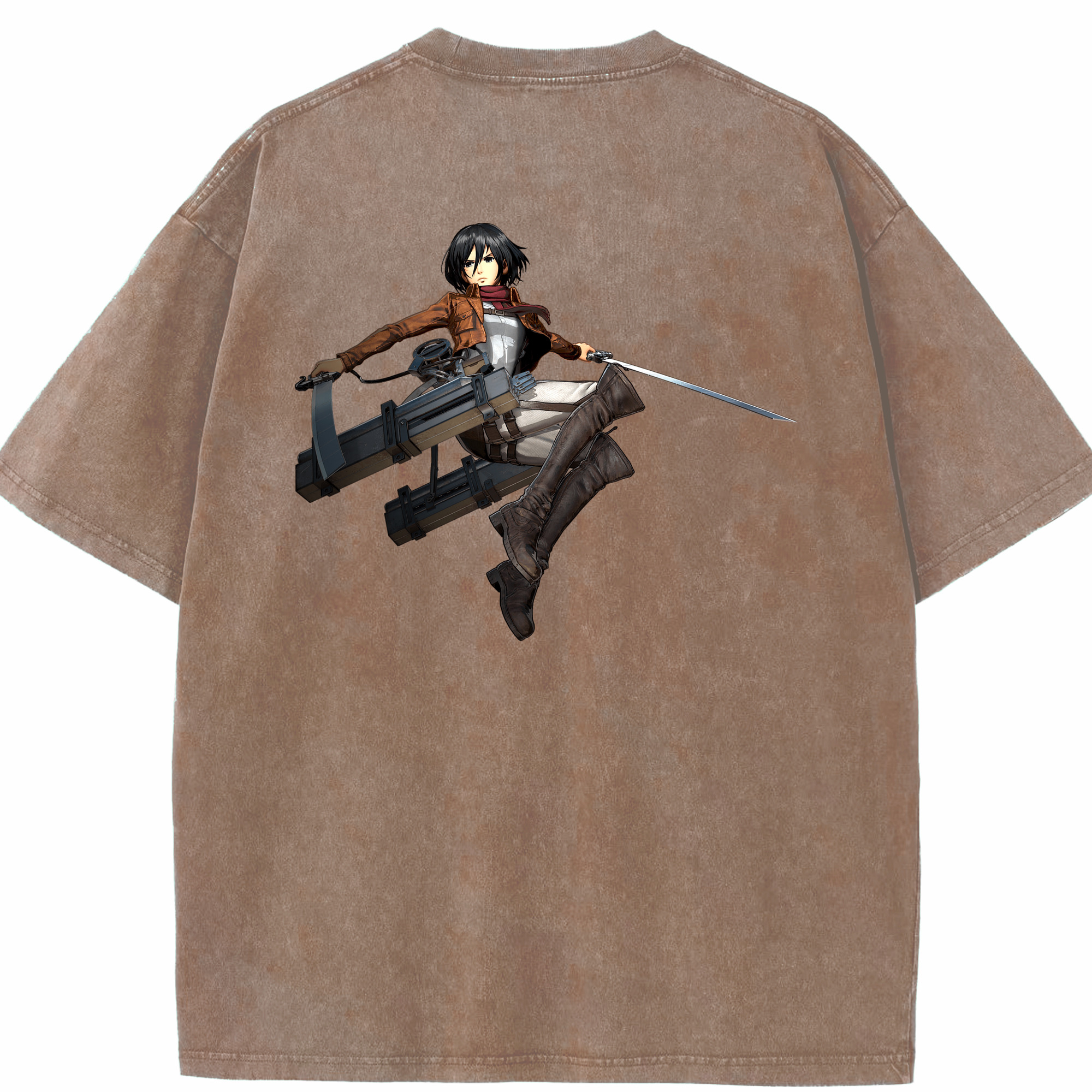 （画像用） 進撃の巨人 ミカサ·アッカーマン Attack on Titan Mikasa Ackerman 綿100% ヴィンテージ風 半袖Tシャツ（背面プリント）