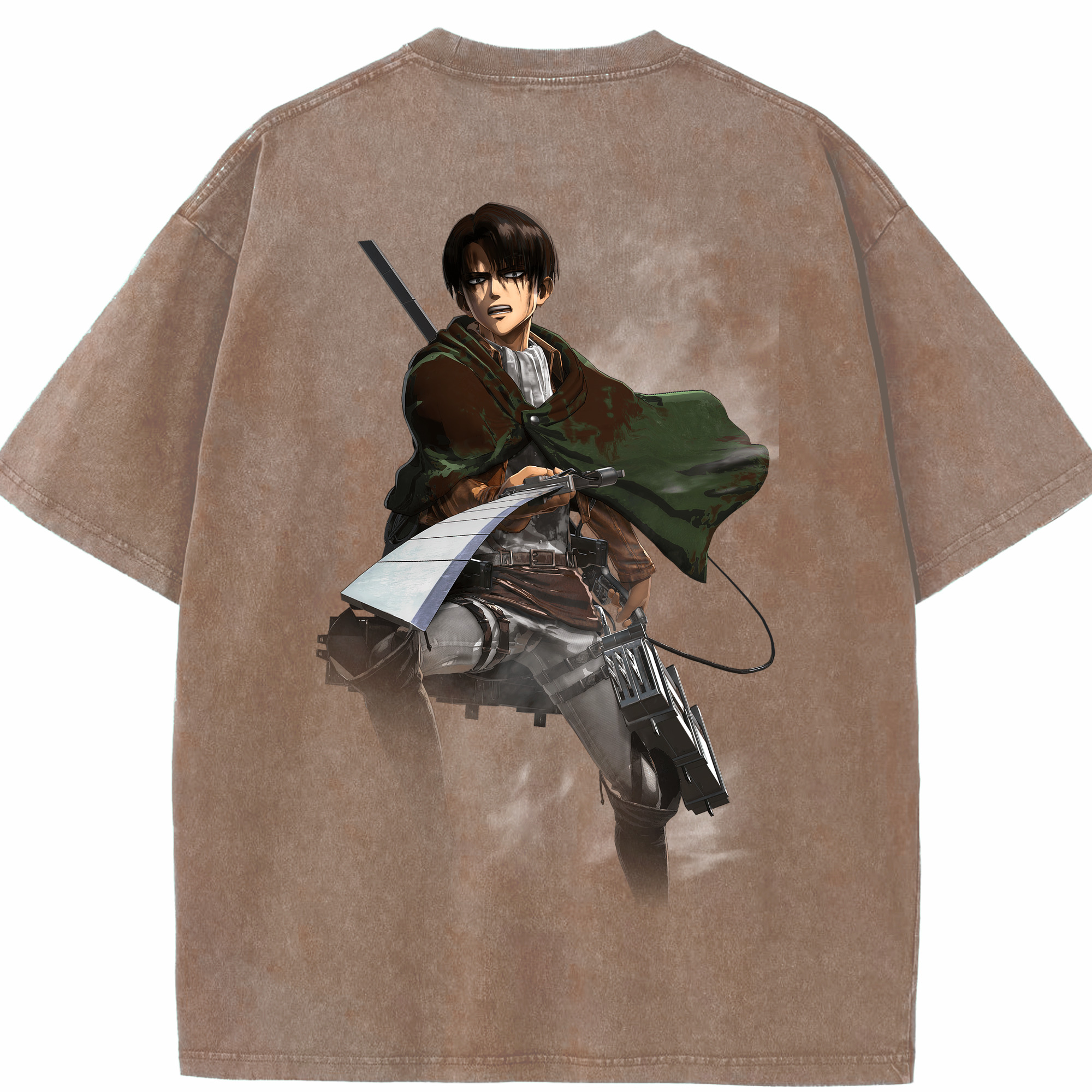 （画像用） 進撃の巨人 リヴァイ·アッカーマン Attack on Titan Levi Ackerman 綿100% ヴィンテージ風 半袖Tシャツ（背面プリント）
