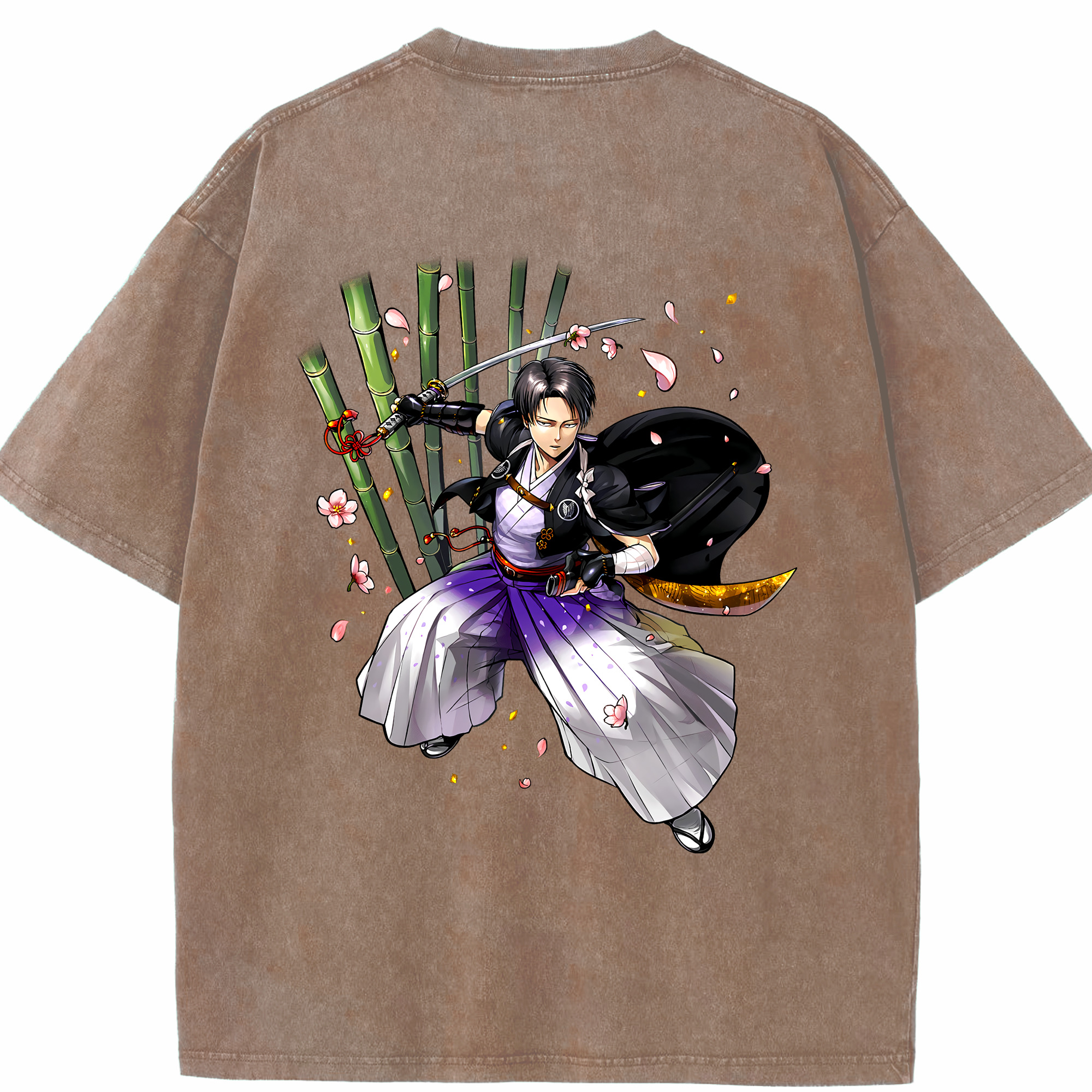 （画像用） 進撃の巨人 リヴァイ·アッカーマン Attack on Titan Levi Ackerman 綿100% ヴィンテージ風 半袖Tシャツ（背面プリント）