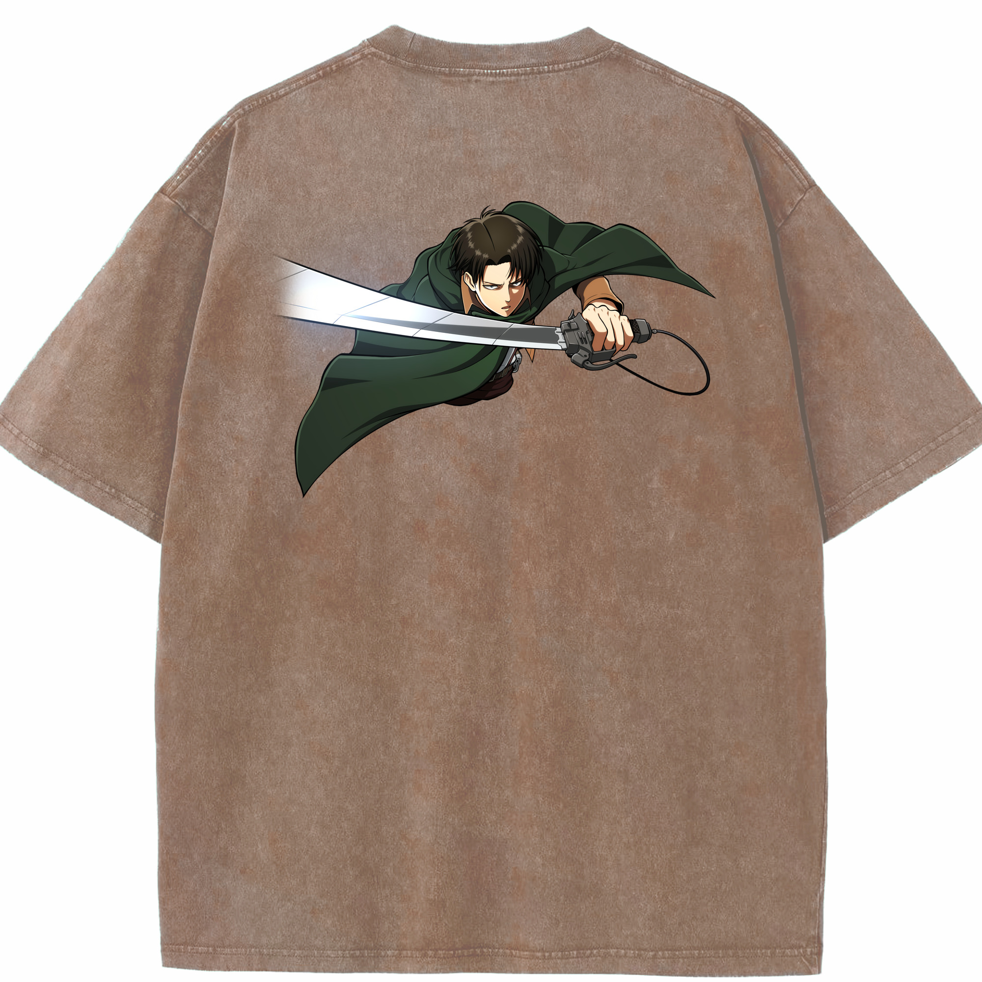 （画像用） 進撃の巨人 リヴァイ·アッカーマン Attack on Titan Levi Ackerman 綿100% ヴィンテージ風 半袖Tシャツ（背面プリント）