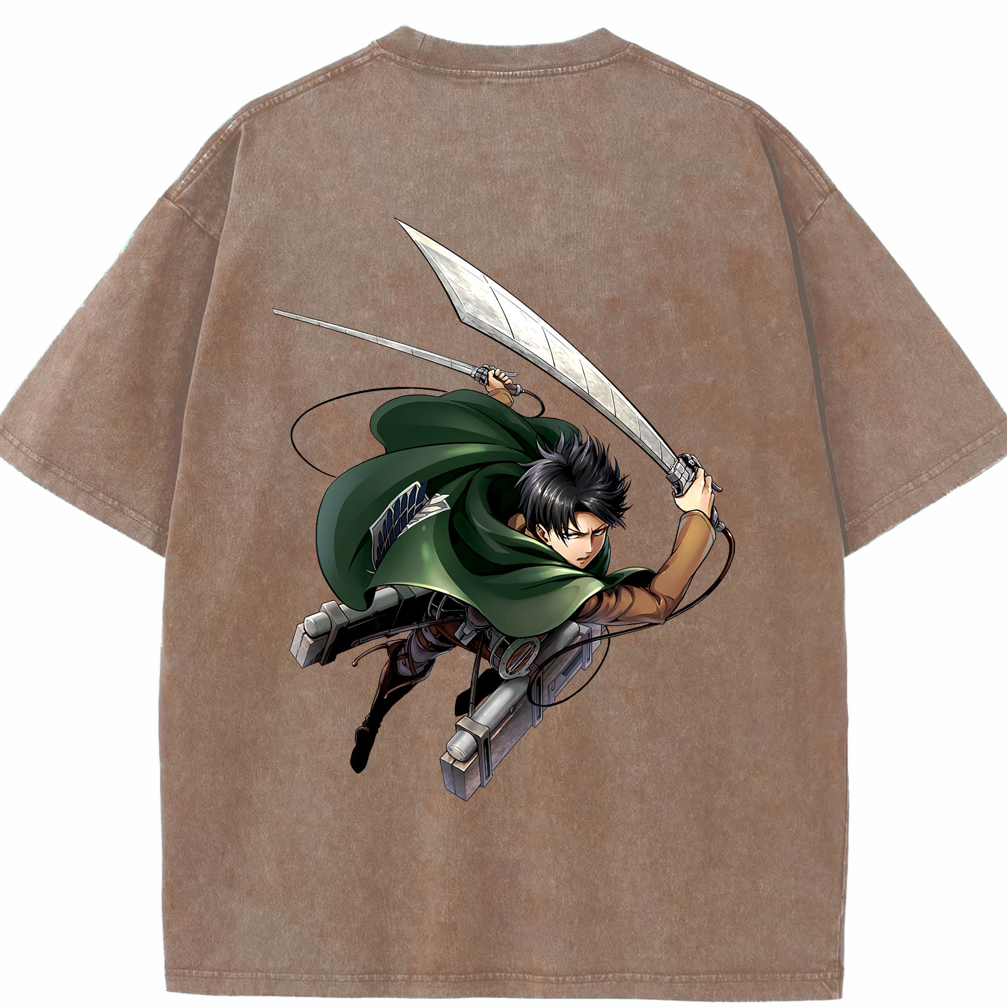 （画像用） 進撃の巨人 リヴァイ·アッカーマン Attack on Titan Levi Ackerman 綿100% ヴィンテージ風 半袖Tシャツ（背面プリント）