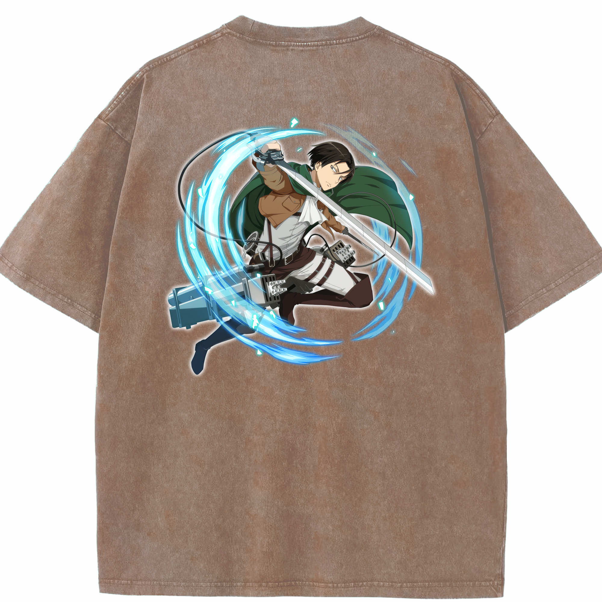 （画像用） 進撃の巨人 リヴァイ·アッカーマン Attack on Titan Levi Ackerman 綿100% ヴィンテージ風 半袖Tシャツ（背面プリント）