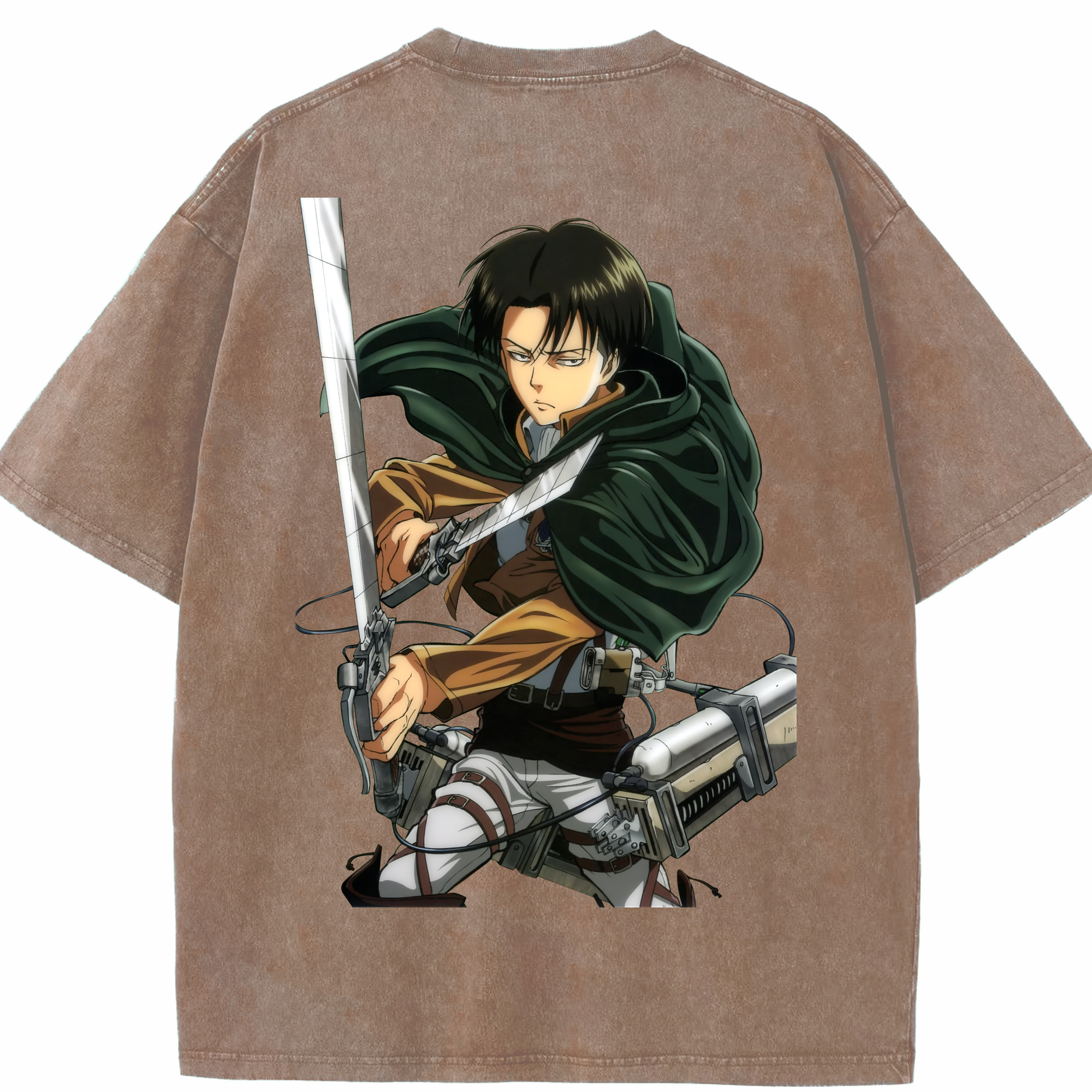 （画像用） 進撃の巨人 リヴァイ·アッカーマン Attack on Titan Levi Ackerman 綿100% ヴィンテージ風 半袖Tシャツ（背面プリント）