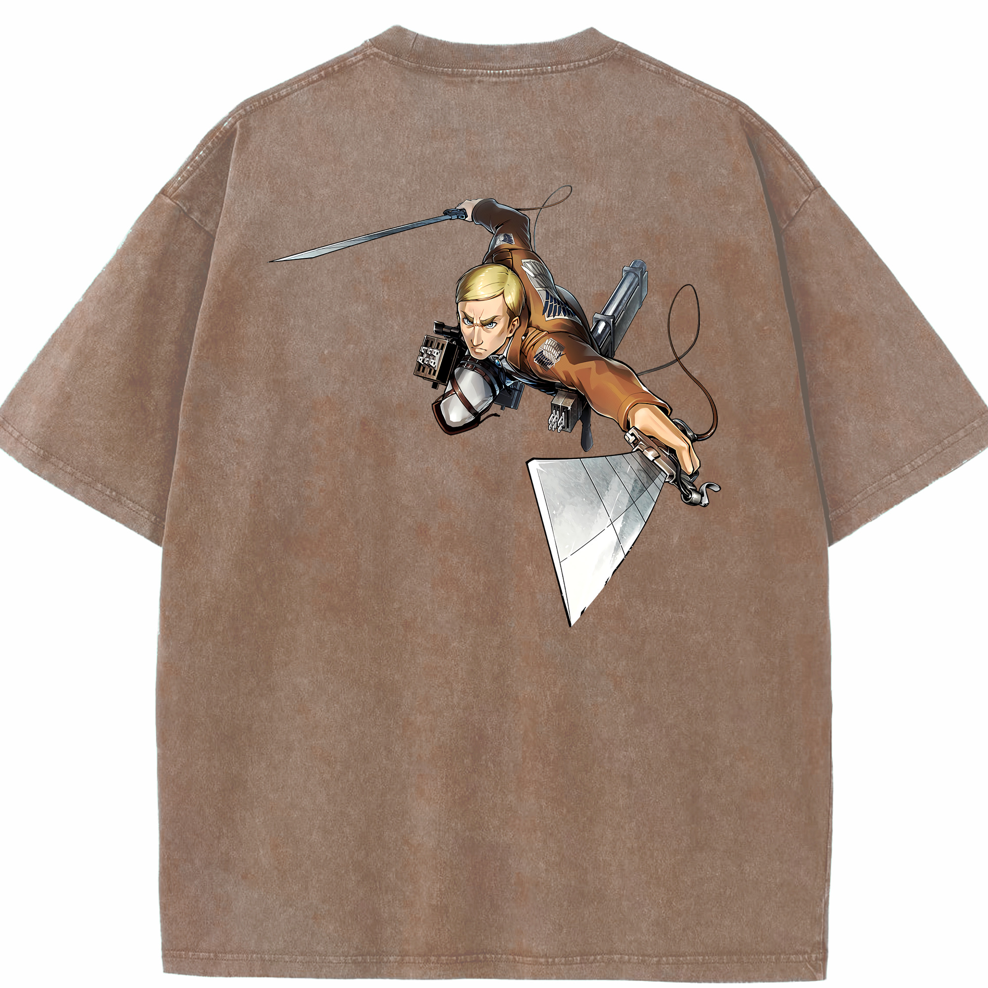 （画像用） 進撃の巨人 エルヴィン・スミス Attack on Titan Erwin Smith 綿100% ヴィンテージ風 半袖Tシャツ（背面プリント）