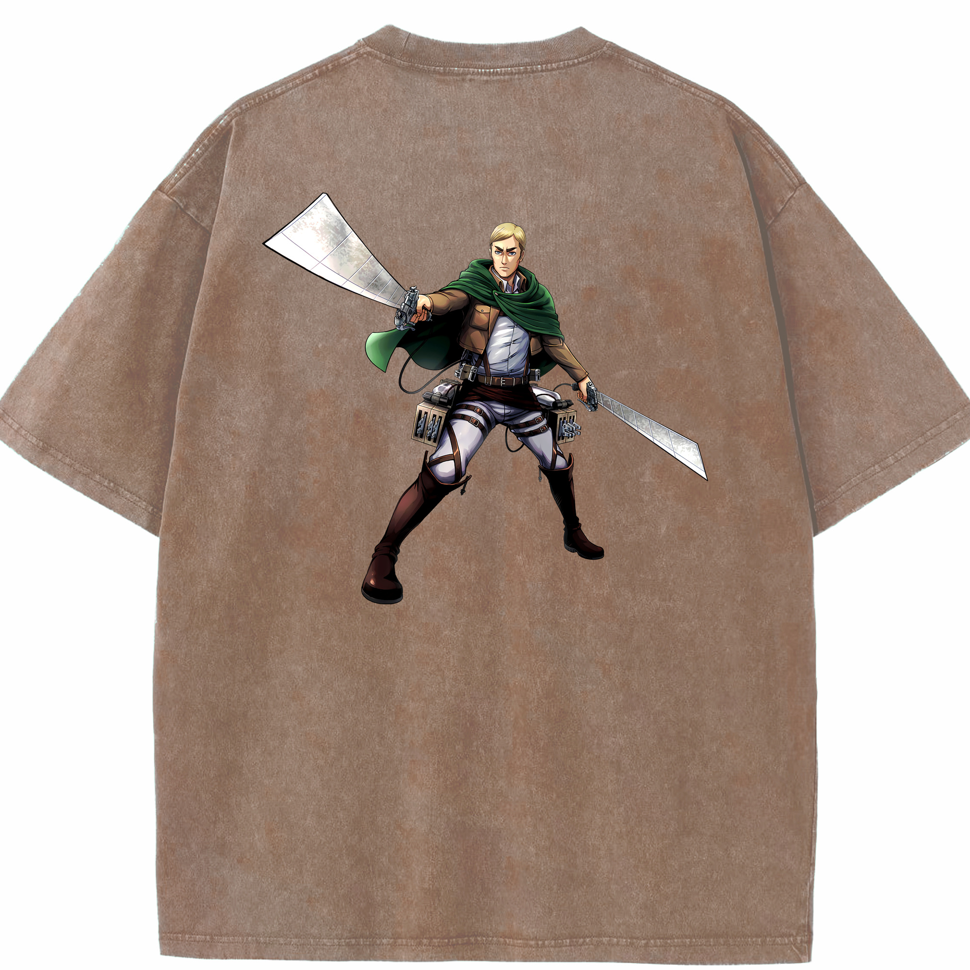 （画像用） 進撃の巨人 エルヴィン・スミス Attack on Titan Erwin Smith 綿100% ヴィンテージ風 半袖Tシャツ（背面プリント）