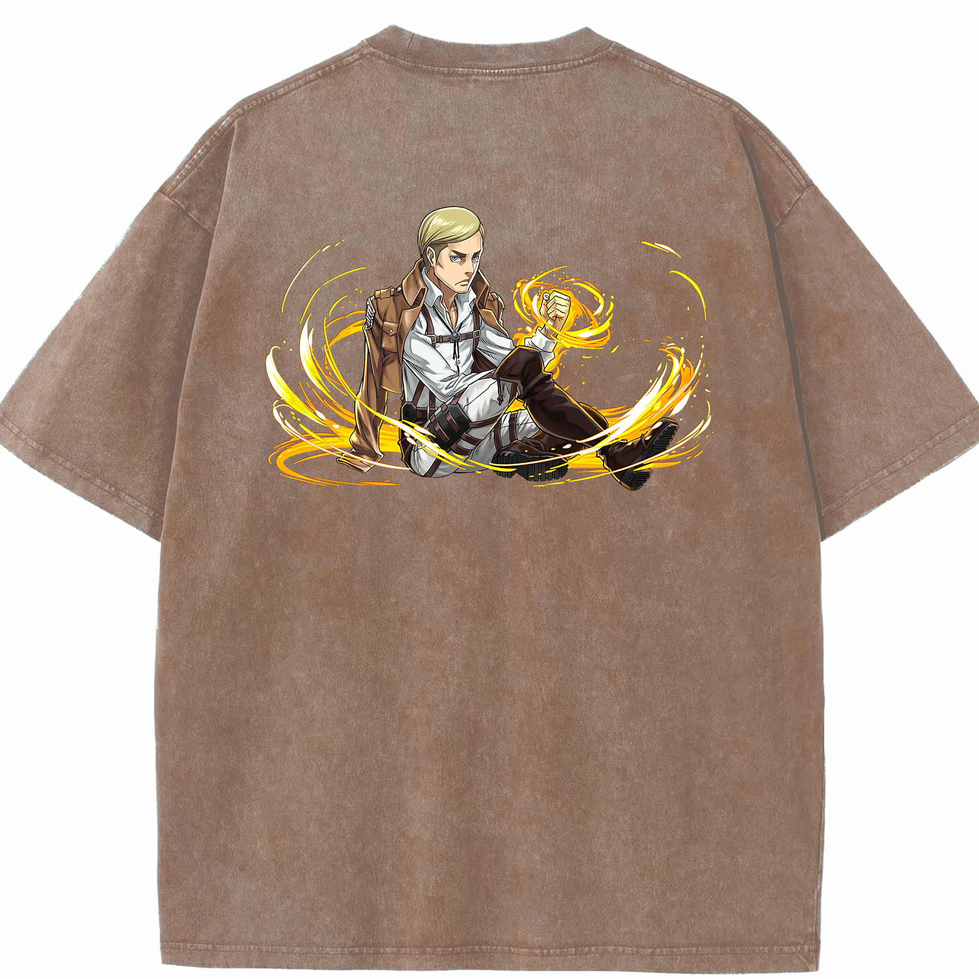 （画像用） 進撃の巨人 エルヴィン・スミス Attack on Titan Erwin Smith 綿100% ヴィンテージ風 半袖Tシャツ（背面プリント）