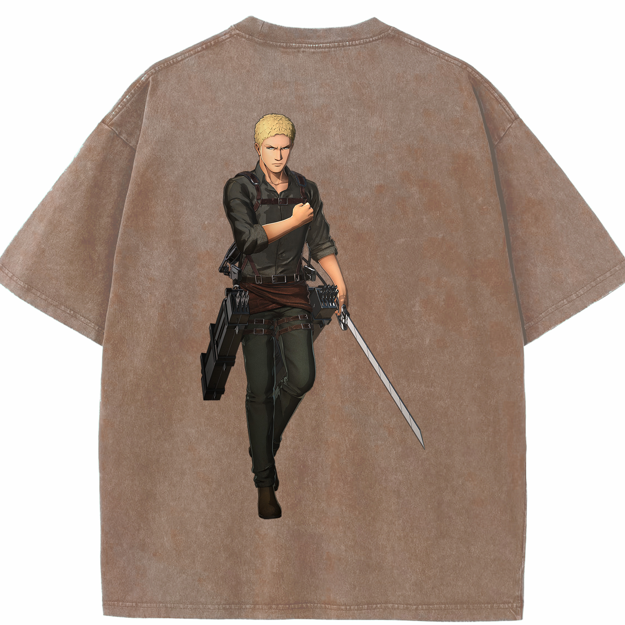 （画像用） 進撃の巨人 ライナー・ブラウン Attack on Titan Reiner Braun 綿100% ヴィンテージ風 半袖Tシャツ（背面プリント）