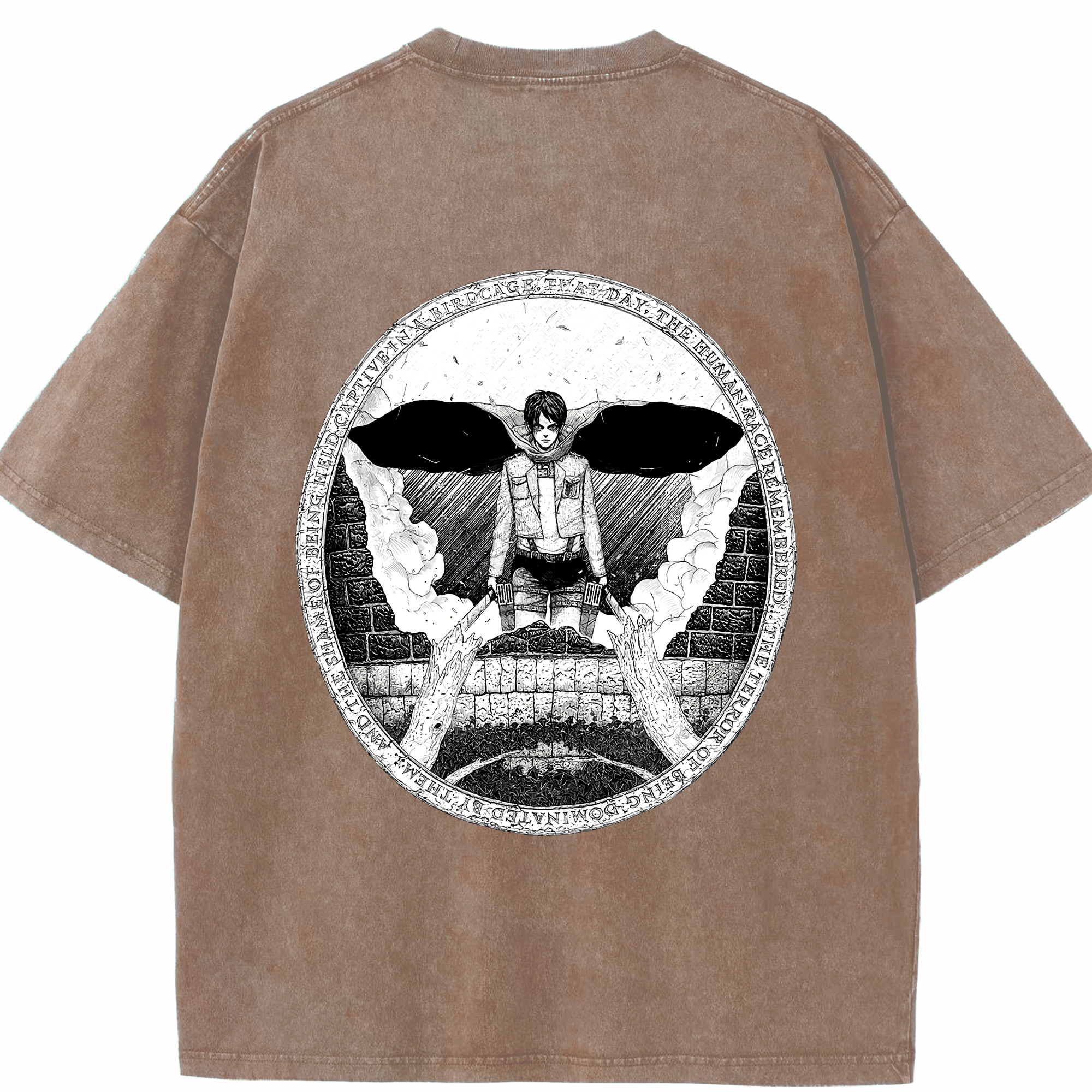 （画像用） 進撃の巨人 エレン･イェーガー Attack on Titan Eren Jäger 綿100% ヴィンテージ風 半袖Tシャツ（背面プリント）