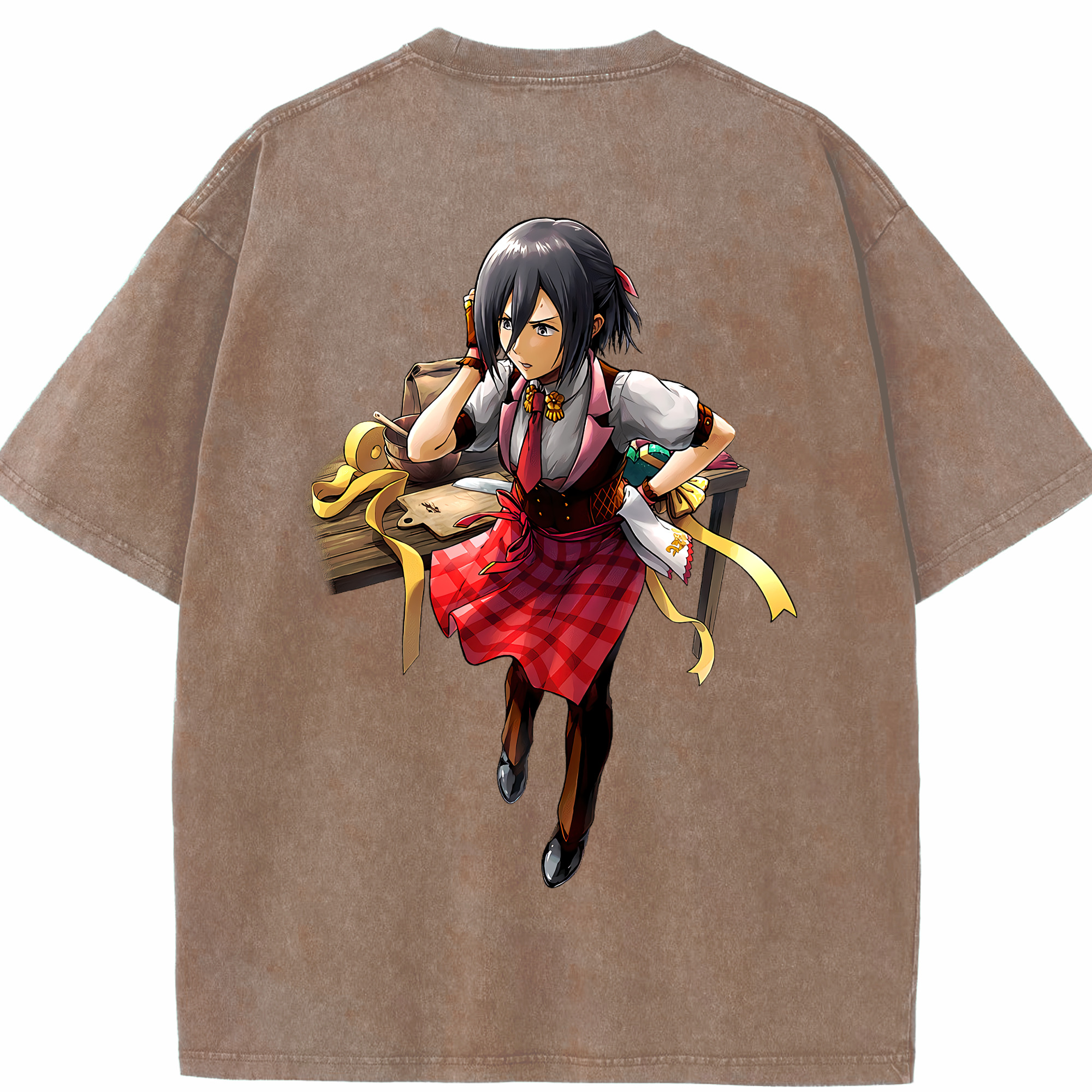 （画像用） 進撃の巨人 ミカサ·アッカーマン Attack on Titan Mikasa Ackerman 綿100% ヴィンテージ風 半袖Tシャツ（背面プリント）