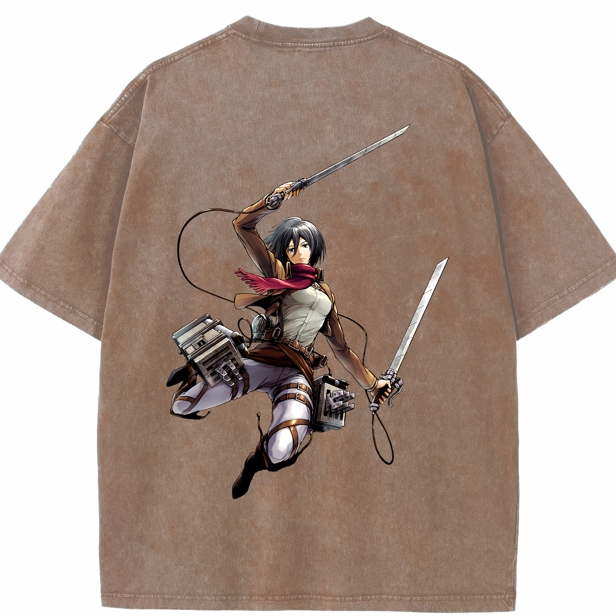 （画像用） 進撃の巨人 ミカサ·アッカーマン Attack on Titan Mikasa Ackerman 綿100% ヴィンテージ風 半袖Tシャツ（背面プリント）