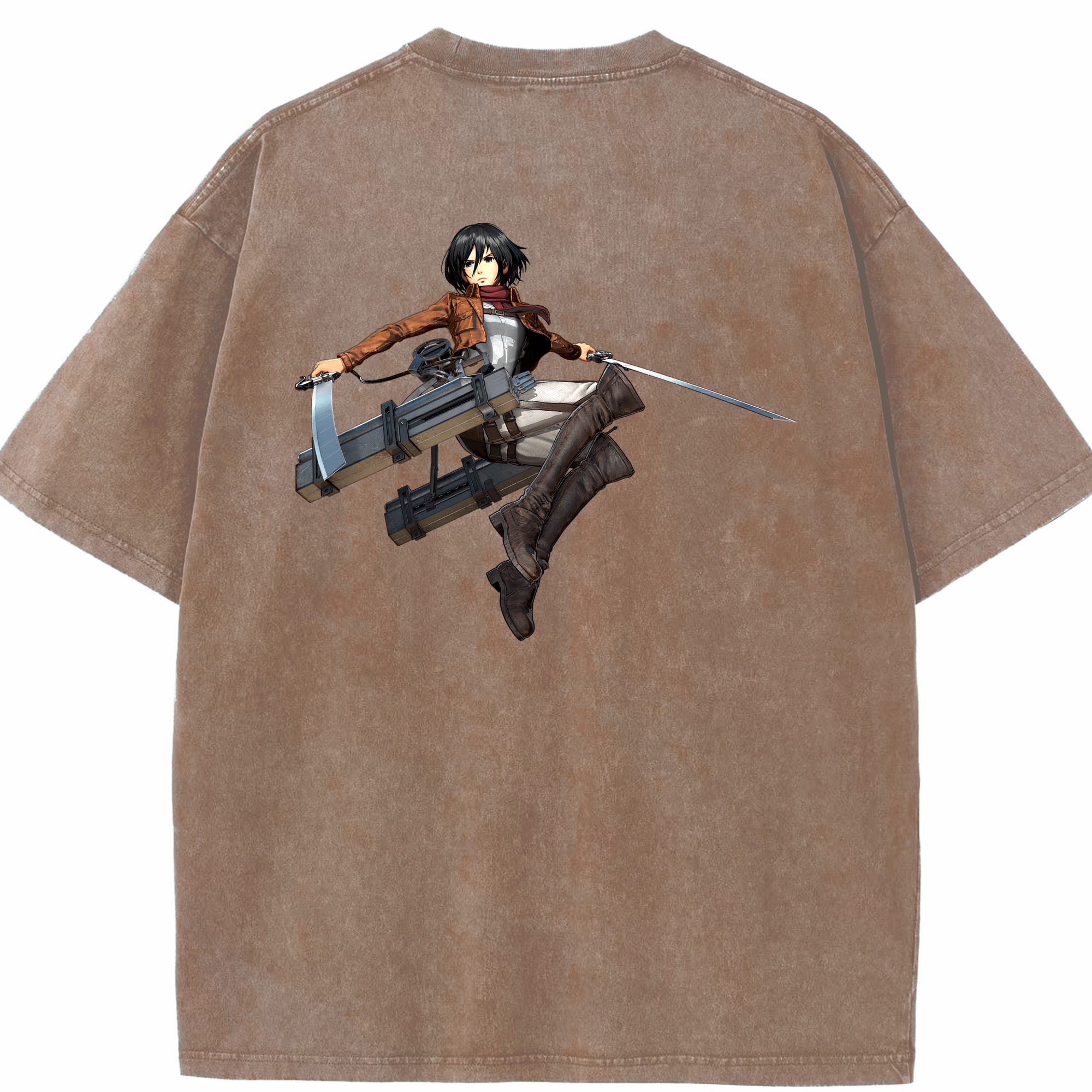 （画像用） 進撃の巨人 ミカサ·アッカーマン Attack on Titan Mikasa Ackerman 綿100% ヴィンテージ風 半袖Tシャツ（背面プリント）