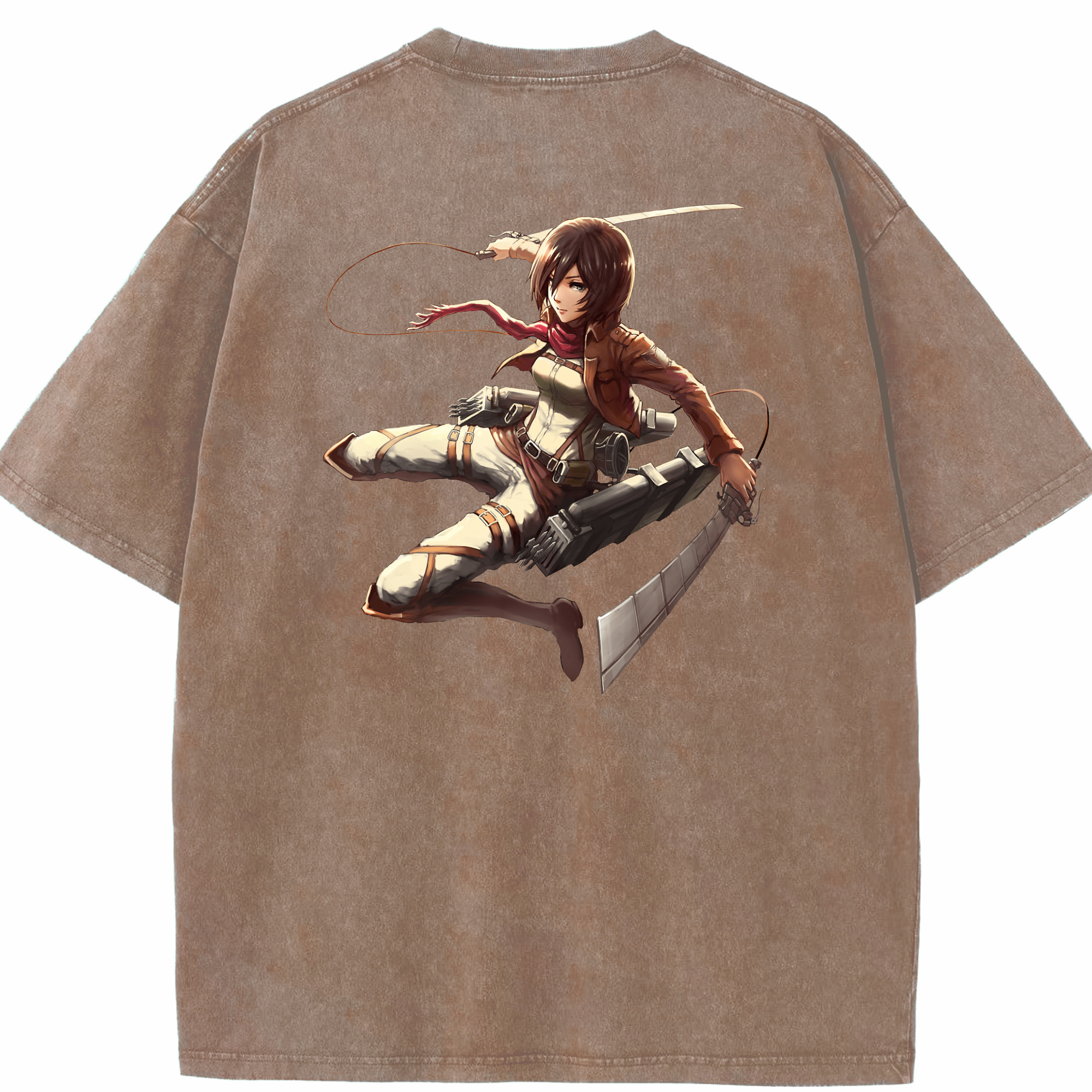 （画像用） 進撃の巨人 ミカサ·アッカーマン Attack on Titan Mikasa Ackerman 綿100% ヴィンテージ風 半袖Tシャツ（背面プリント）