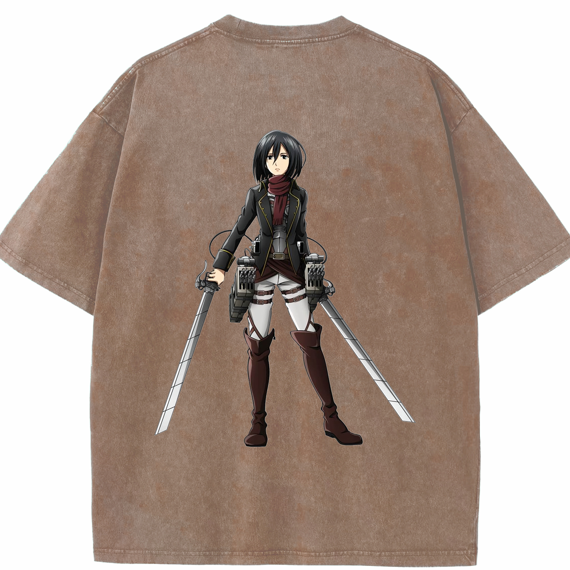 （画像用） 進撃の巨人 ミカサ·アッカーマン Attack on Titan Mikasa Ackerman 綿100% ヴィンテージ風 半袖Tシャツ（背面プリント）