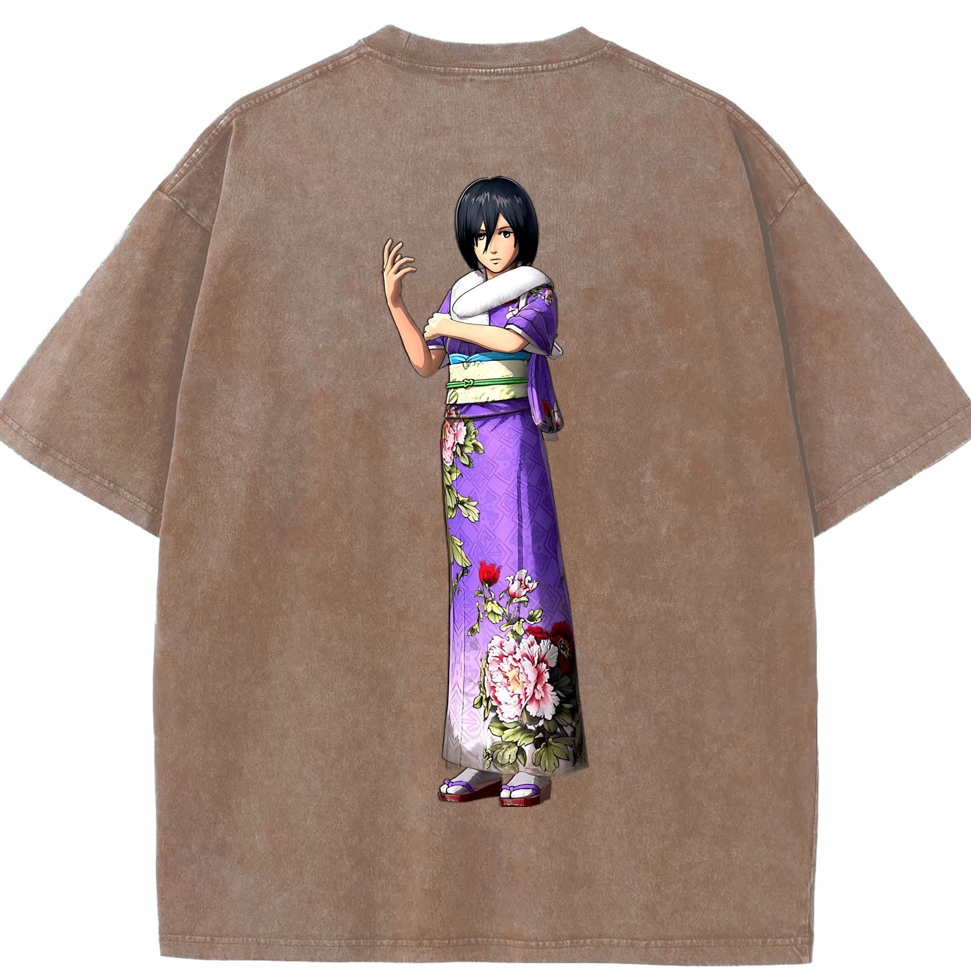 （画像用） 進撃の巨人 ミカサ·アッカーマン Attack on Titan Mikasa Ackerman 綿100% ヴィンテージ風 半袖Tシャツ（背面プリント）