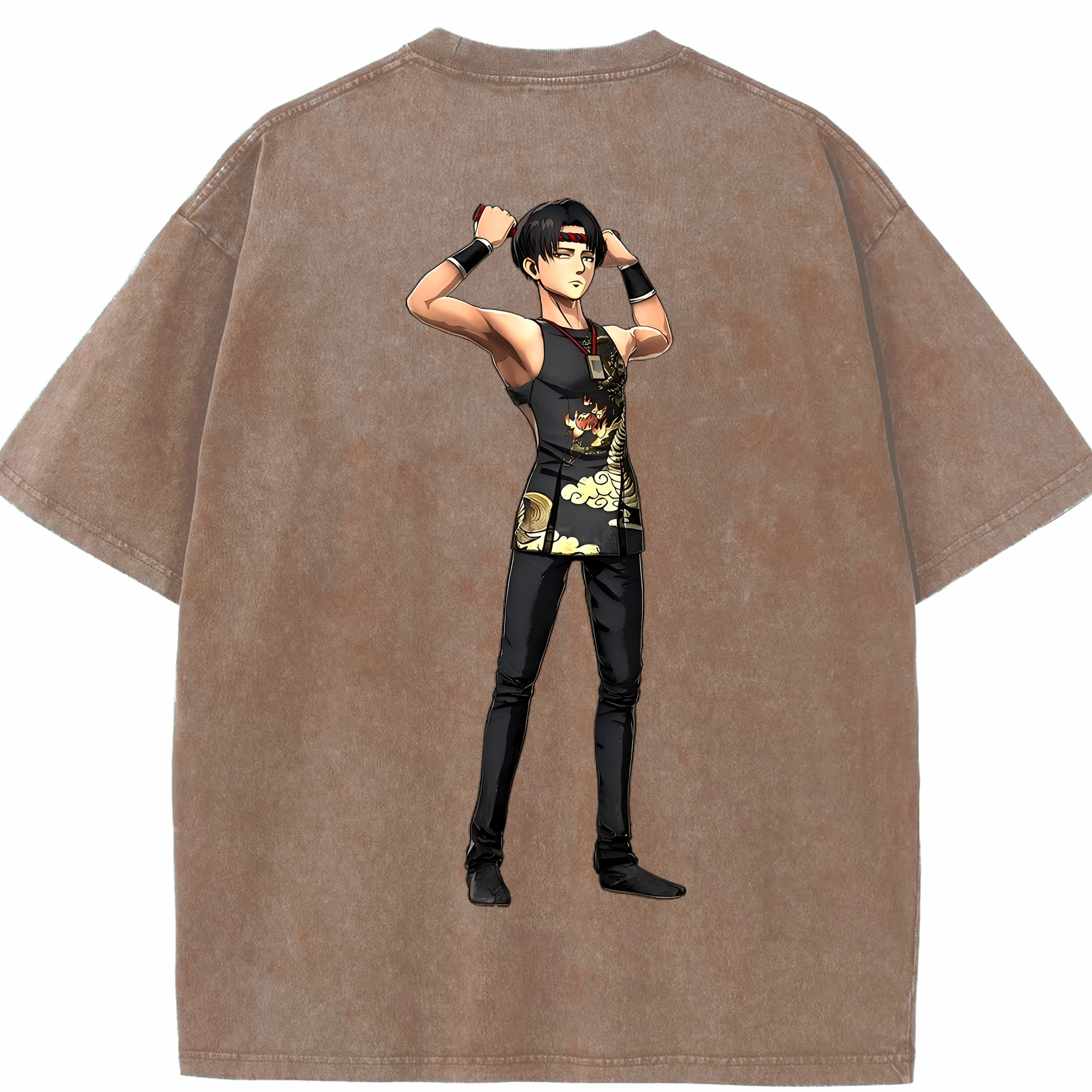 （画像用） 進撃の巨人 リヴァイ·アッカーマン Attack on Titan Levi Ackerman 綿100% ヴィンテージ風 半袖Tシャツ（背面プリント）