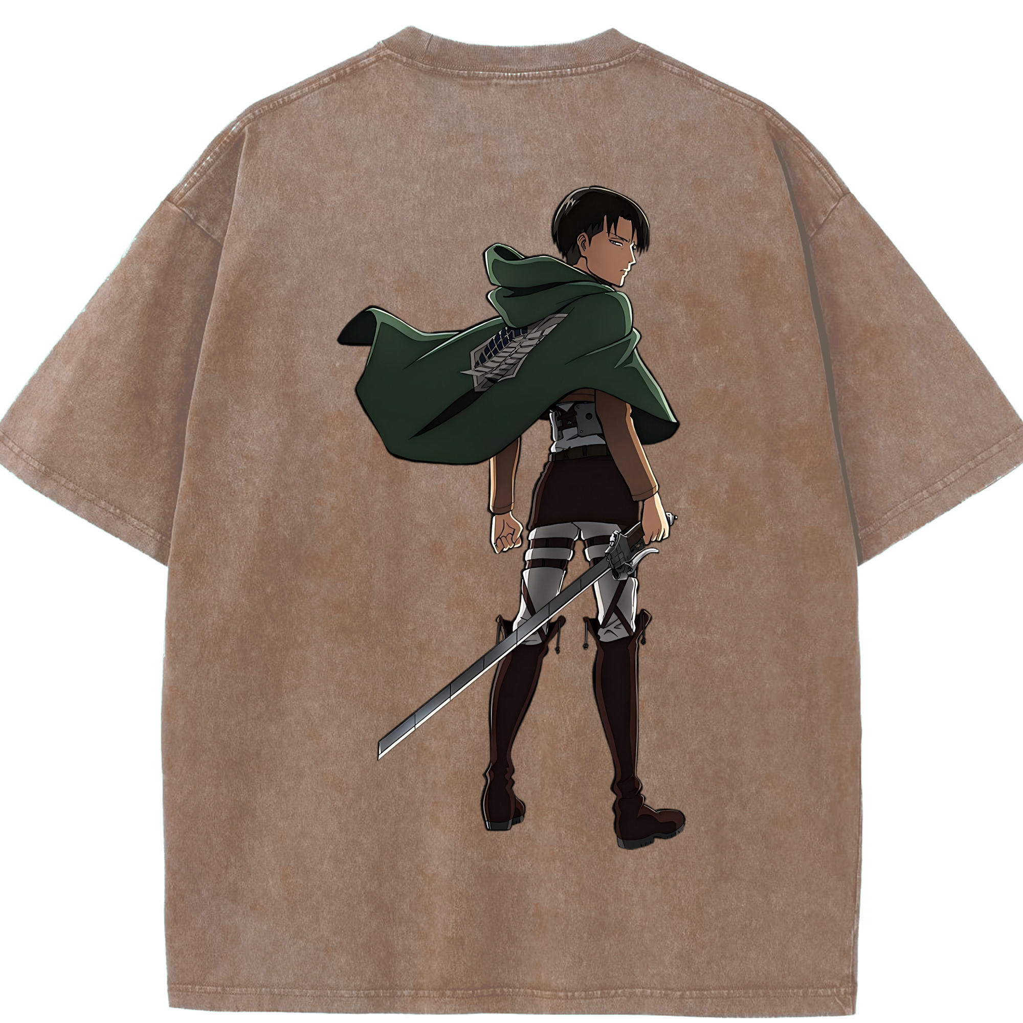 （画像用） 進撃の巨人 リヴァイ·アッカーマン Attack on Titan Levi Ackerman 綿100% ヴィンテージ風 半袖Tシャツ（背面プリント）