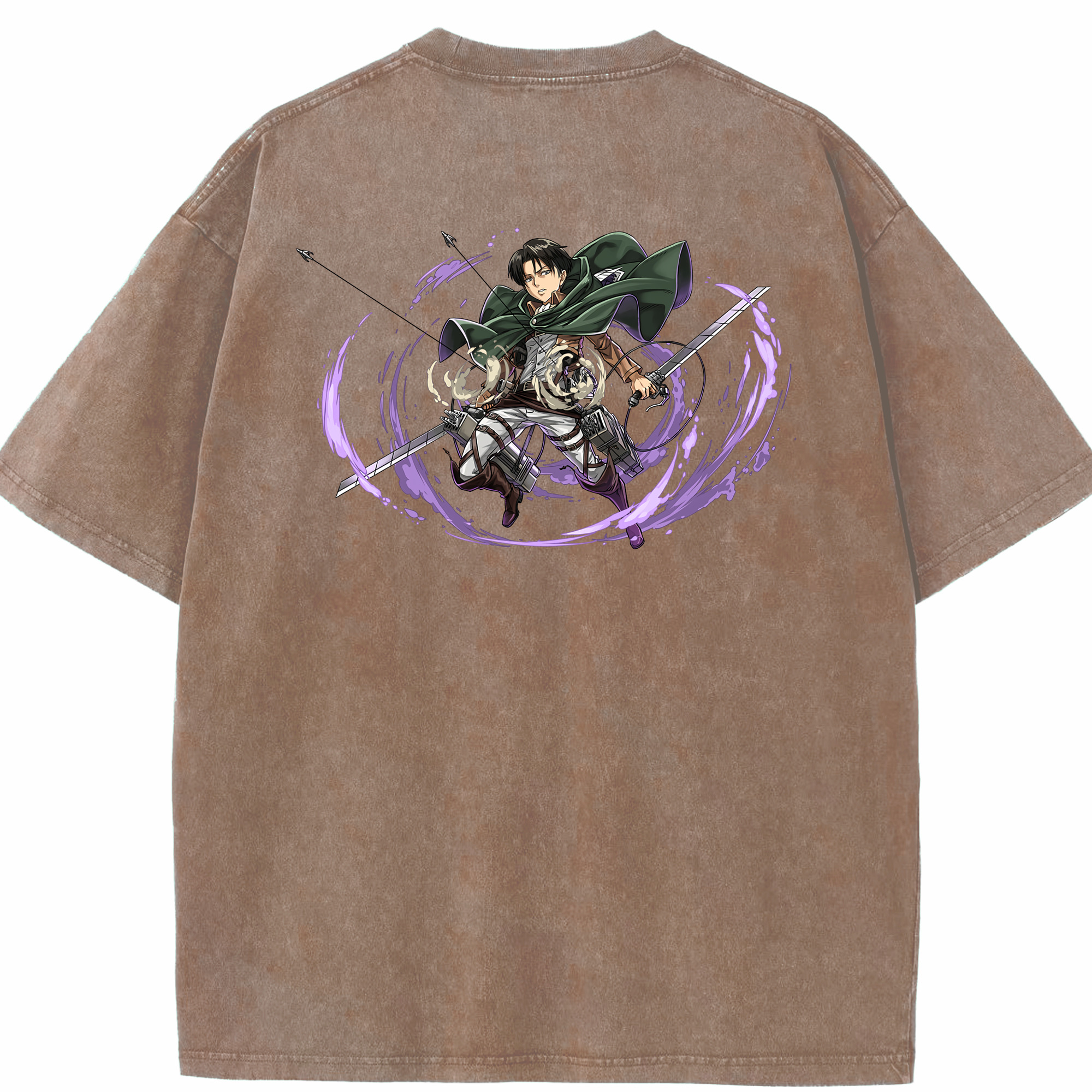 （画像用） 進撃の巨人 リヴァイ·アッカーマン Attack on Titan Levi Ackerman 綿100% ヴィンテージ風 半袖Tシャツ（背面プリント）