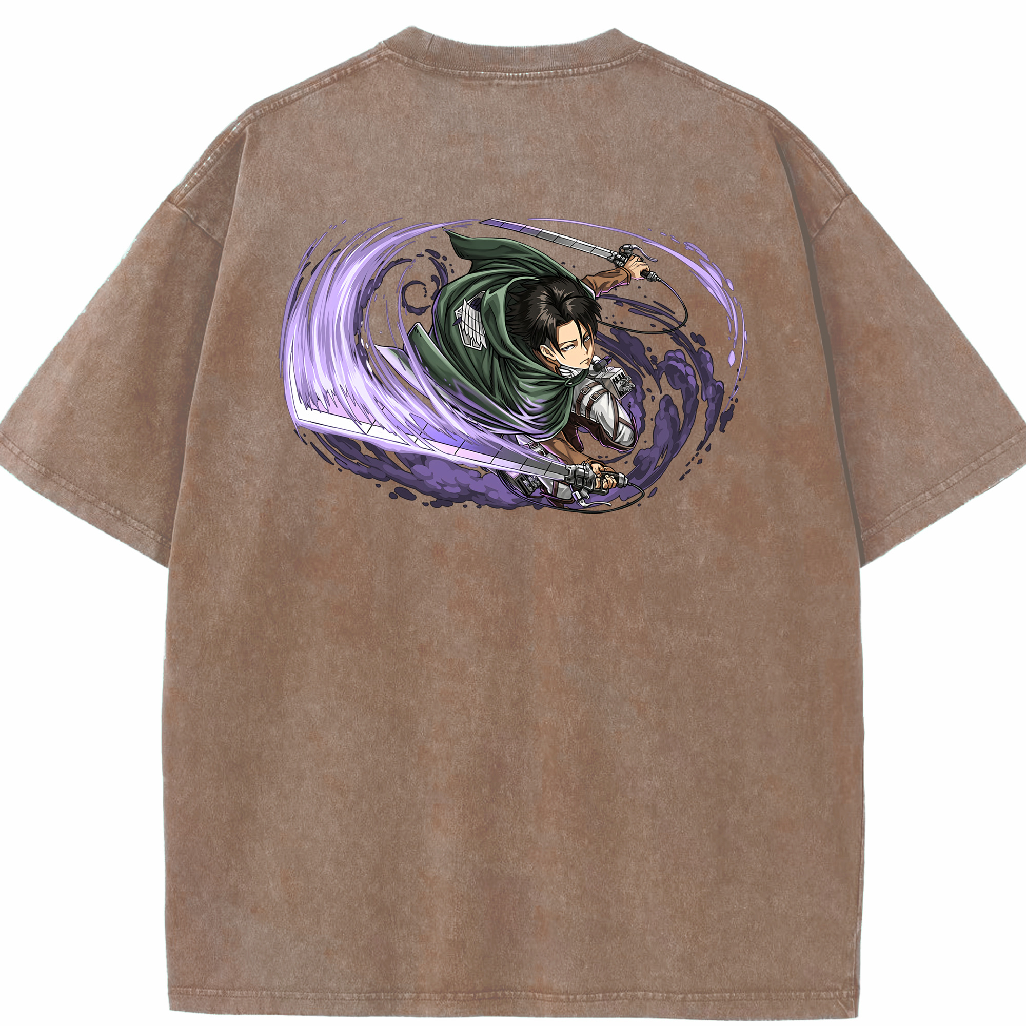 （画像用） 進撃の巨人 リヴァイ·アッカーマン Attack on Titan Levi Ackerman 綿100% ヴィンテージ風 半袖Tシャツ（背面プリント）
