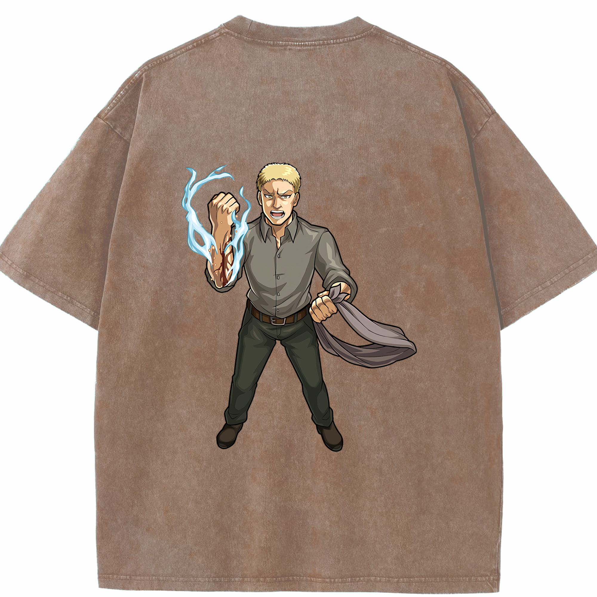 （画像用） 進撃の巨人 ライナー・ブラウン Attack on Titan Reiner Braun 綿100% ヴィンテージ風 半袖Tシャツ（背面プリント）