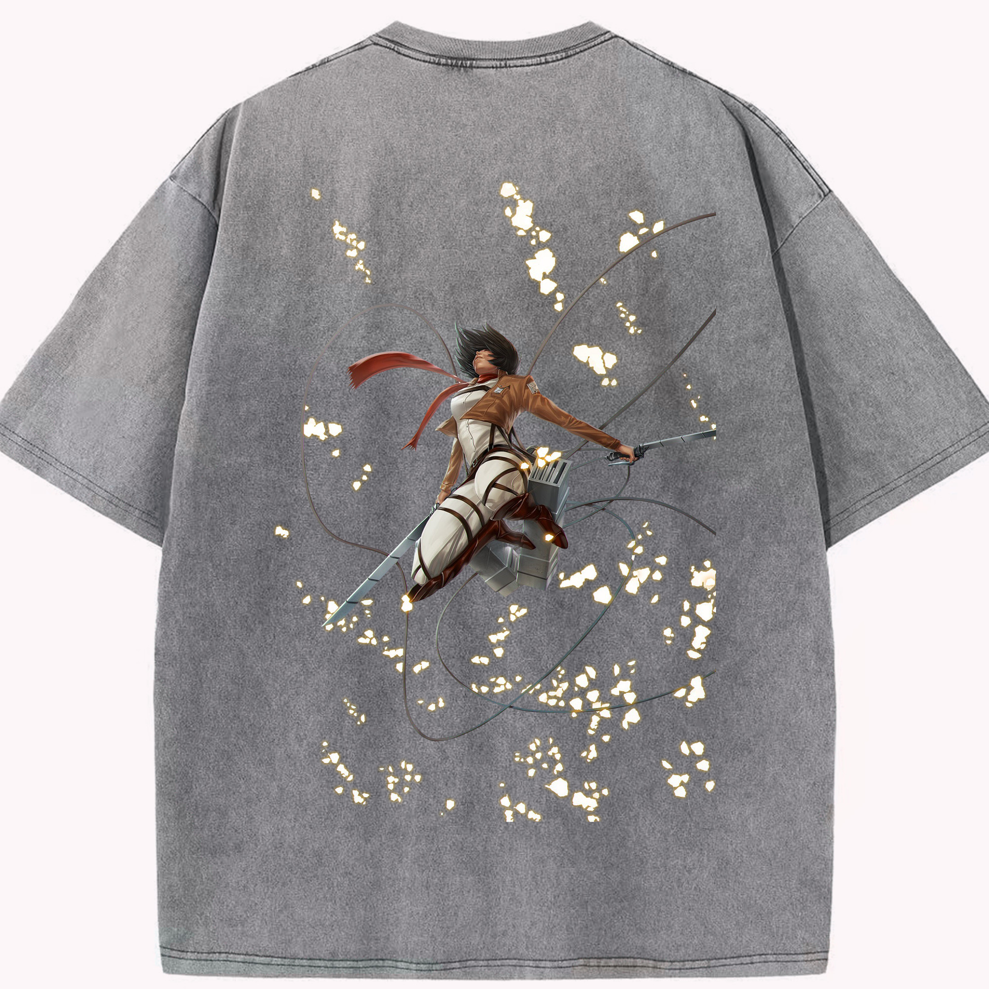 （画像用） 進撃の巨人 ミカサ·アッカーマン Attack on Titan Mikasa Ackerman 綿100% ヴィンテージ風 半袖Tシャツ（背面プリント）