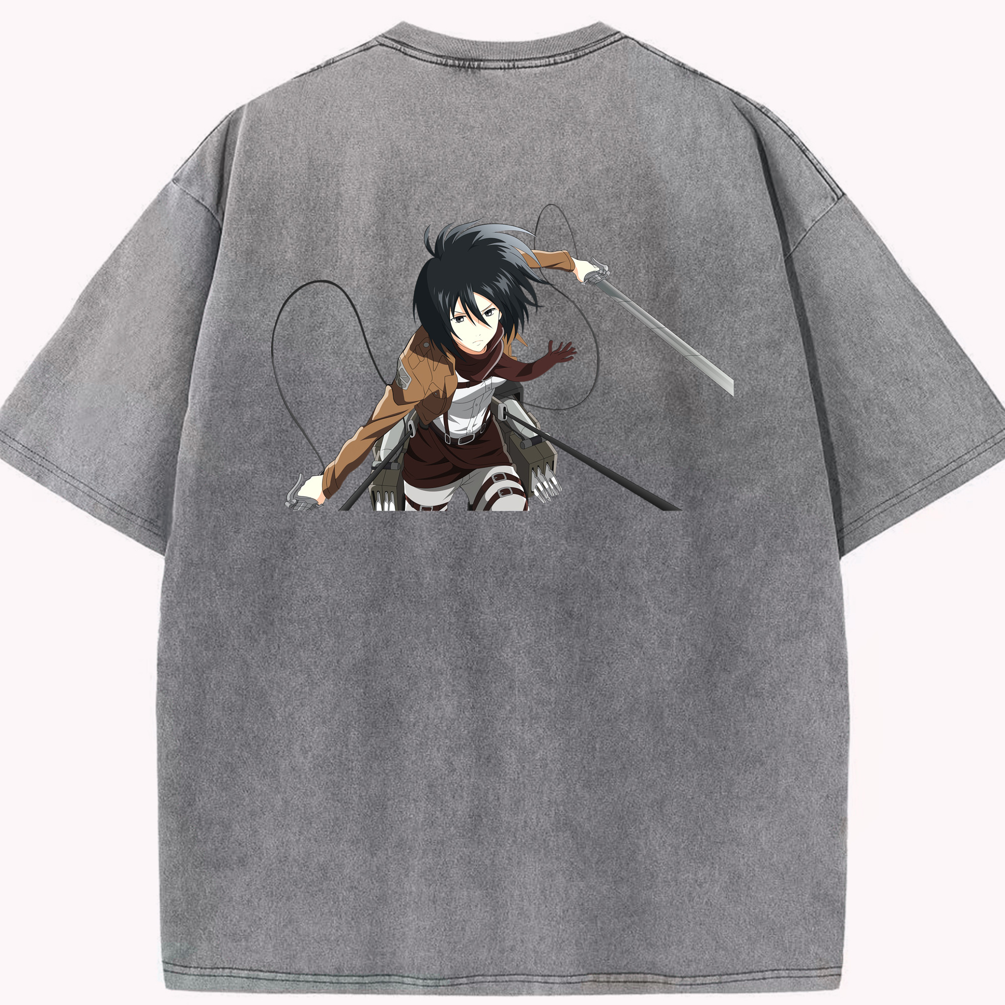 （画像用） 進撃の巨人 ミカサ·アッカーマン Attack on Titan Mikasa Ackerman 綿100% ヴィンテージ風 半袖Tシャツ（背面プリント）