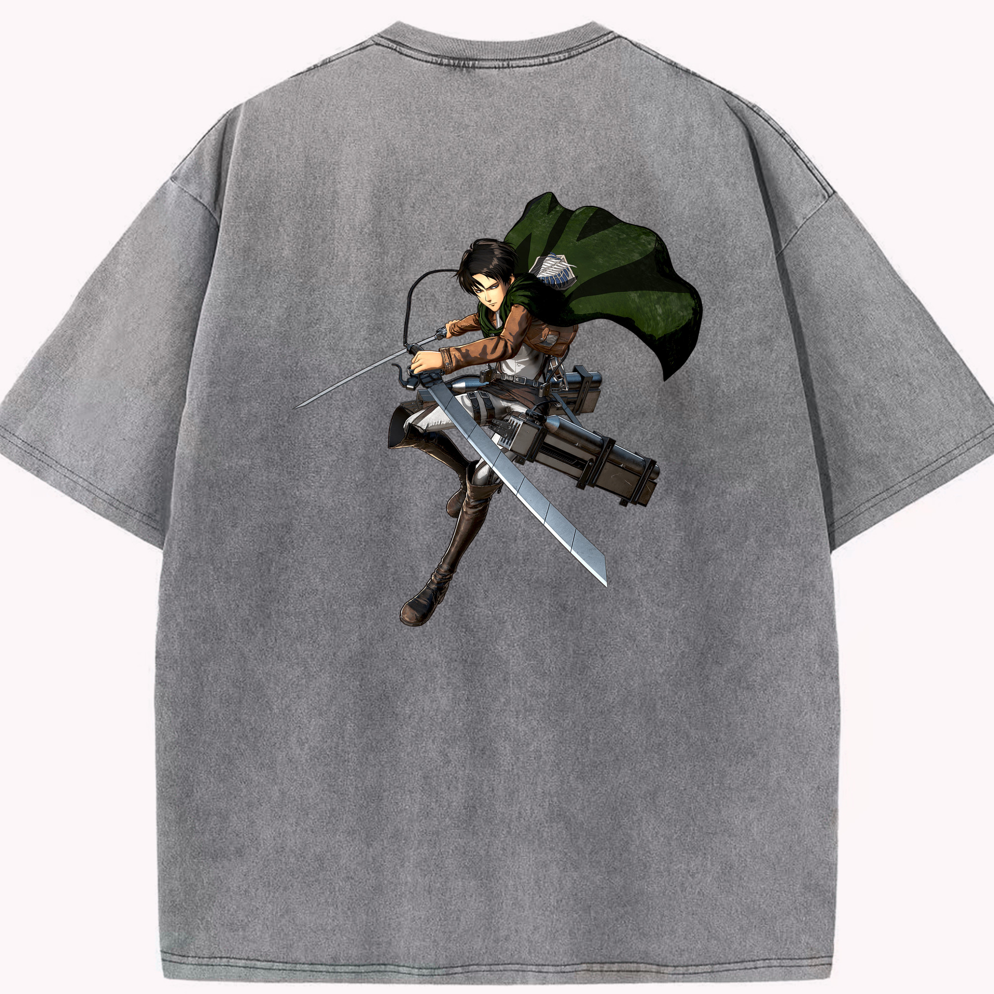（画像用） 進撃の巨人 リヴァイ·アッカーマン Attack on Titan Levi Ackerman 綿100% ヴィンテージ風 半袖Tシャツ（背面プリント）