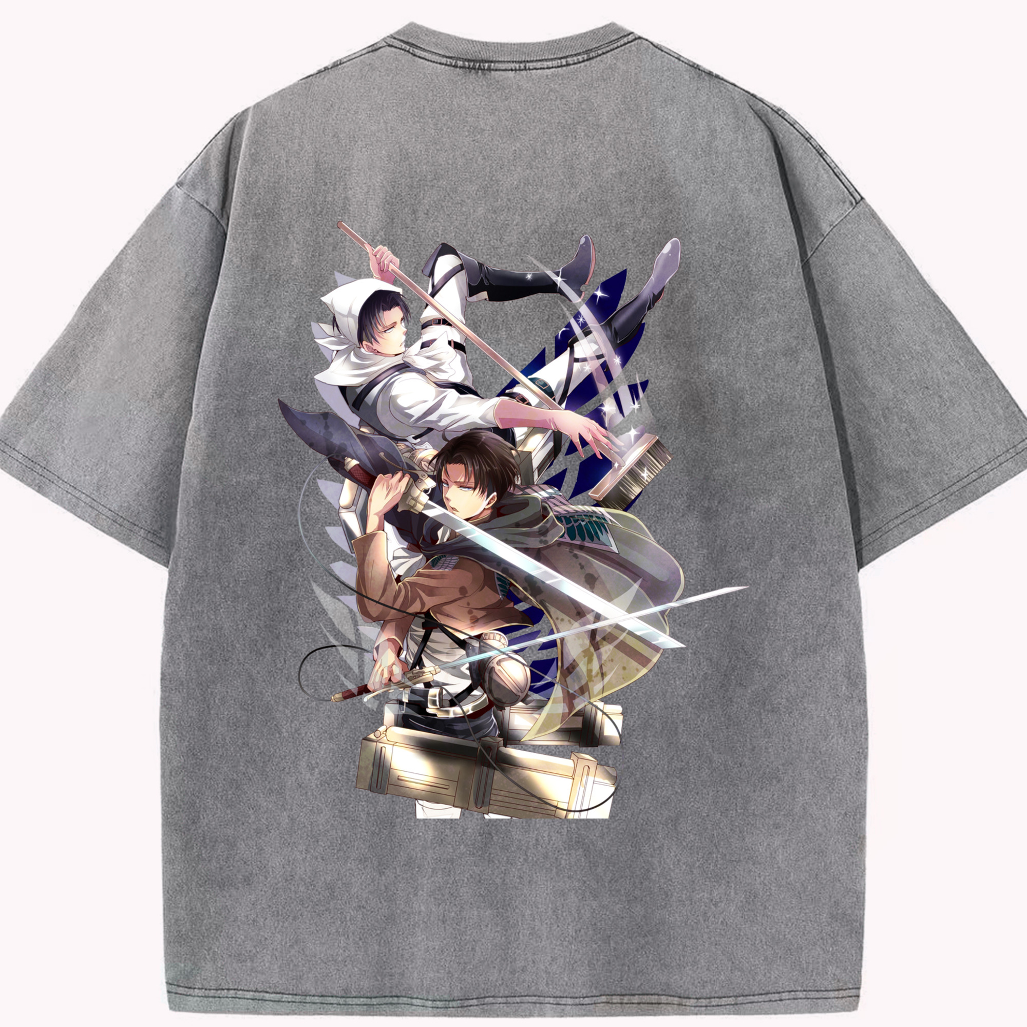 （画像用） 進撃の巨人 リヴァイ·アッカーマン Attack on Titan Levi Ackerman 綿100% ヴィンテージ風 半袖Tシャツ（背面プリント）