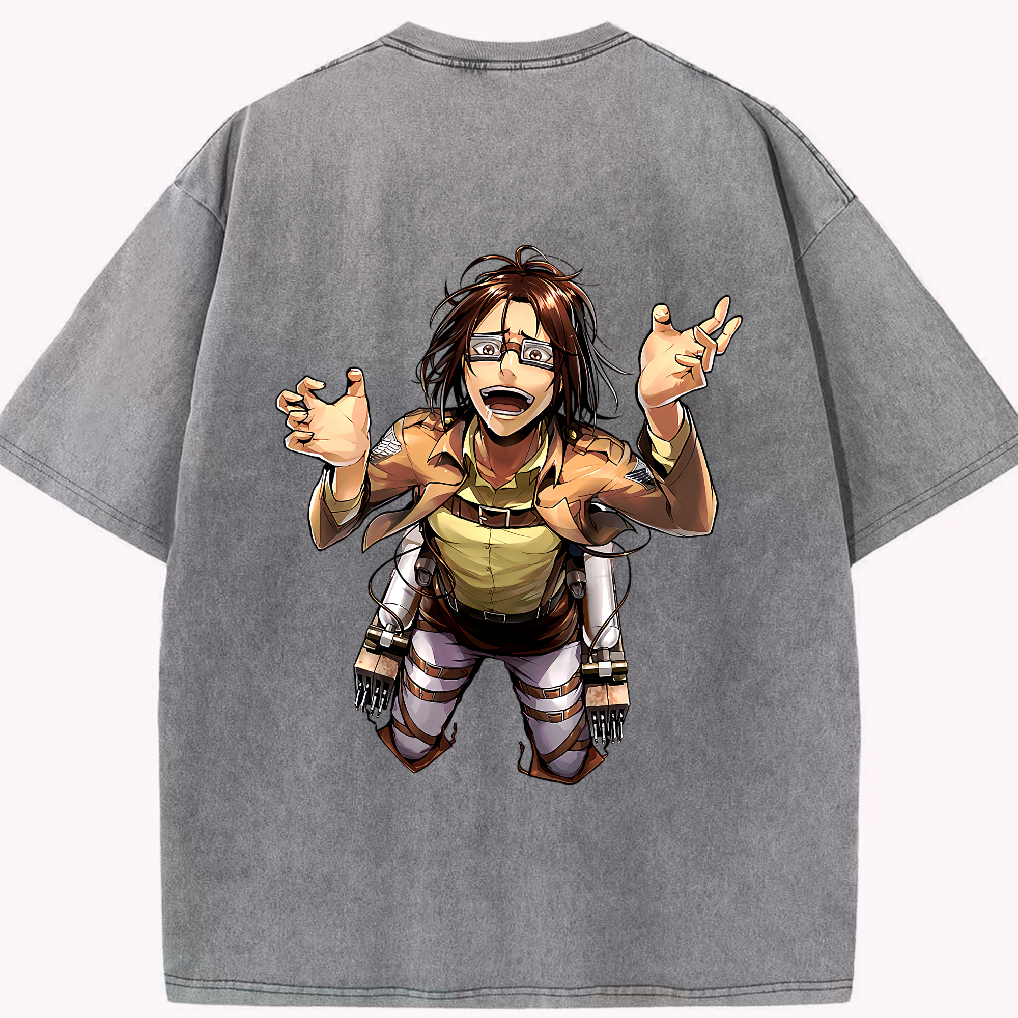 （画像用） 進撃の巨人 ハンジ·ゾエ Attack on Titan Hanji Zoe 綿100% ヴィンテージ風 半袖Tシャツ（背面プリント）