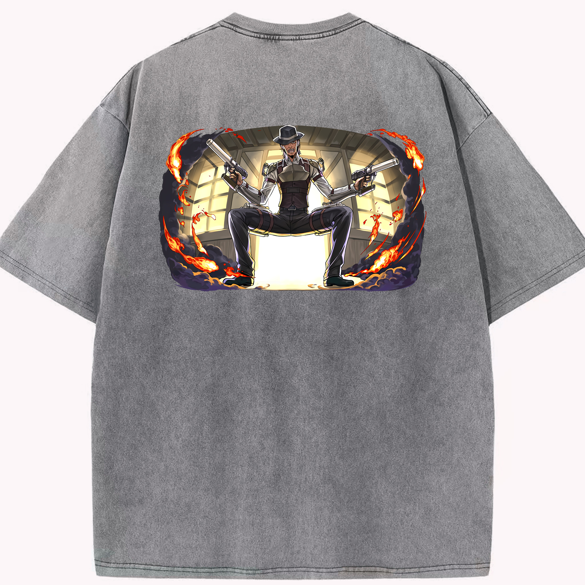 （画像用） 進撃の巨人 ケニー·アッカーマン Attack on Titan Kenny Ackerman 綿100% ヴィンテージ風 半袖Tシャツ（背面プリント）