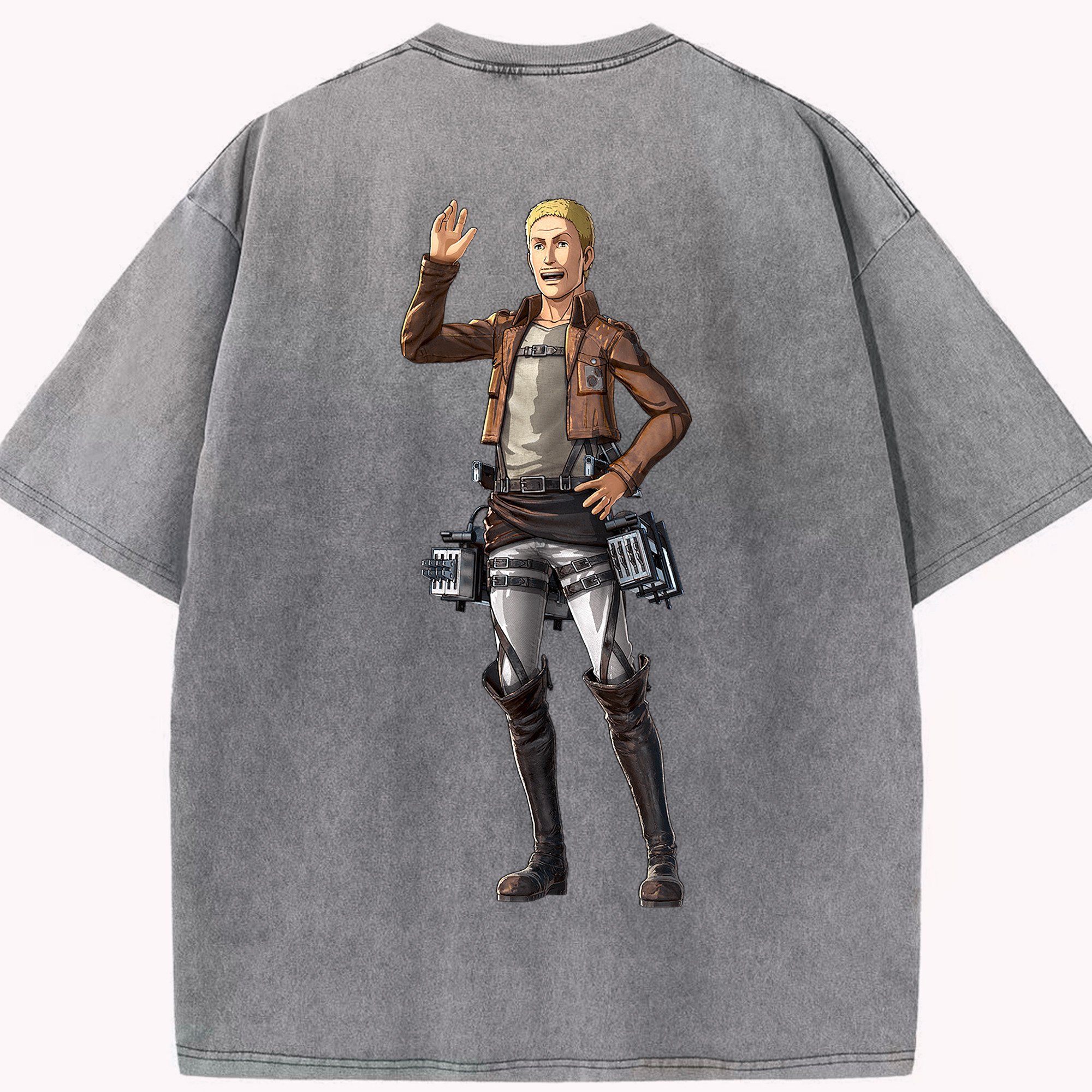 （画像用） 進撃の巨人 ハンネス Attack on Titan Hannes 綿100% ヴィンテージ風 半袖Tシャツ（背面プリント）