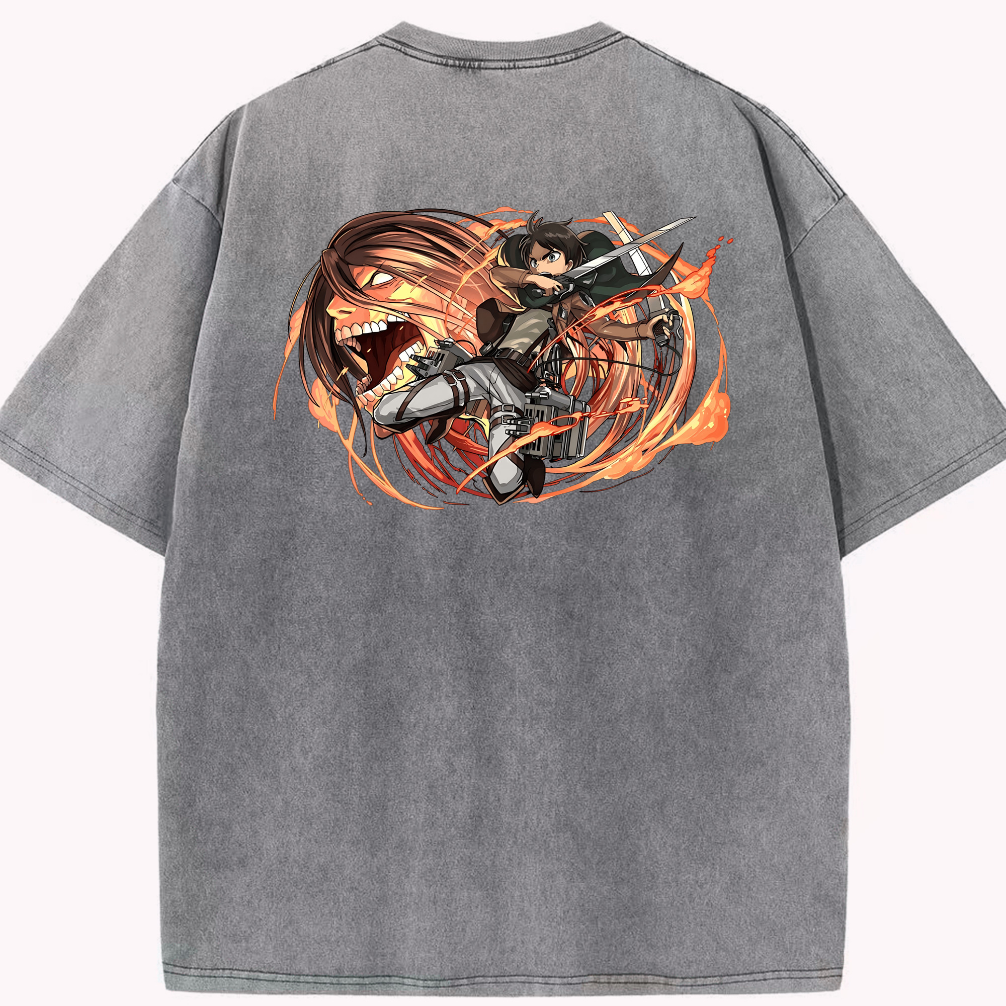 （画像用） 進撃の巨人 エレン･イェーガー Attack on Titan Eren Jäger 綿100% ヴィンテージ風 半袖Tシャツ（背面プリント）
