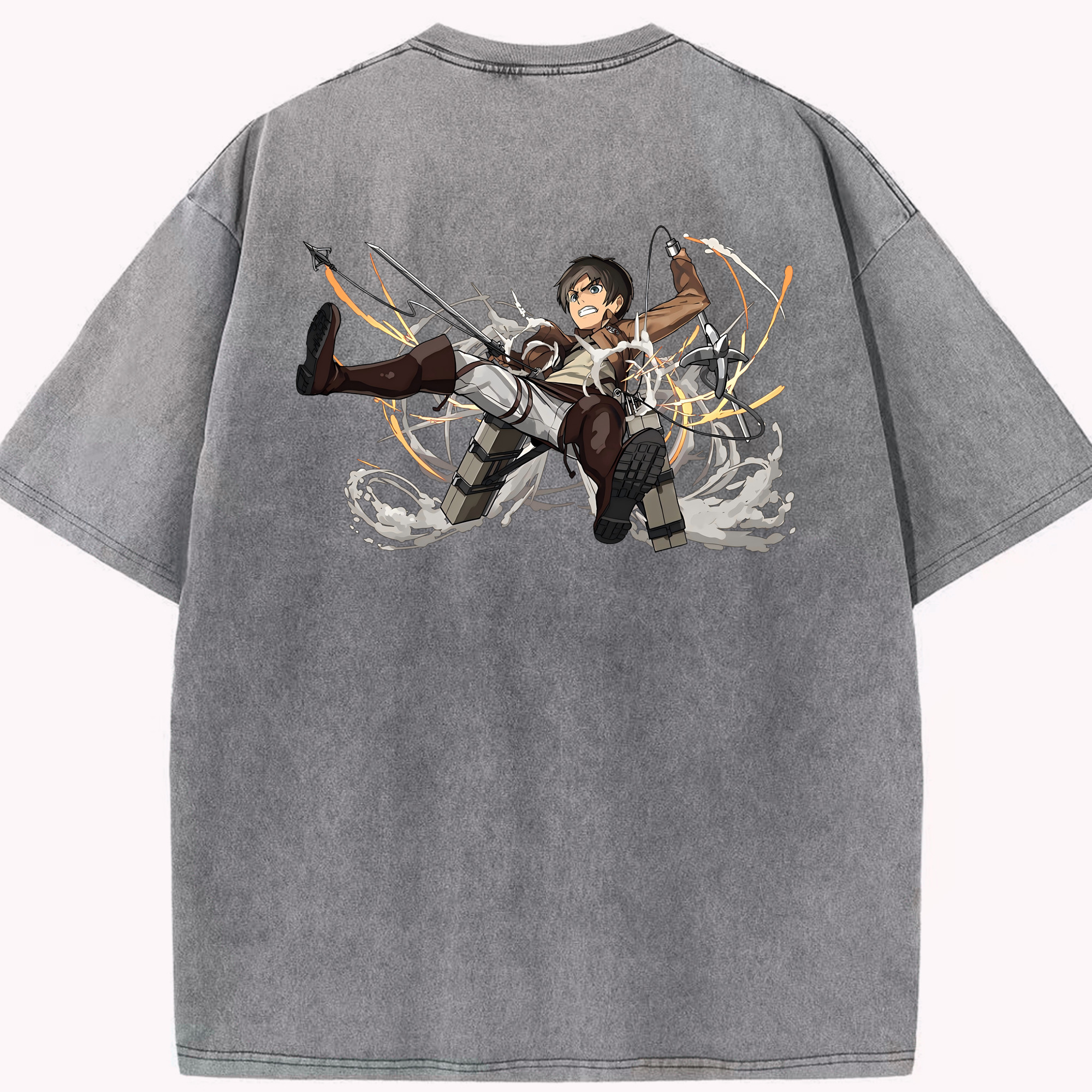 （画像用） 進撃の巨人 エレン･イェーガー Attack on Titan Eren Jäger 綿100% ヴィンテージ風 半袖Tシャツ（背面プリント）