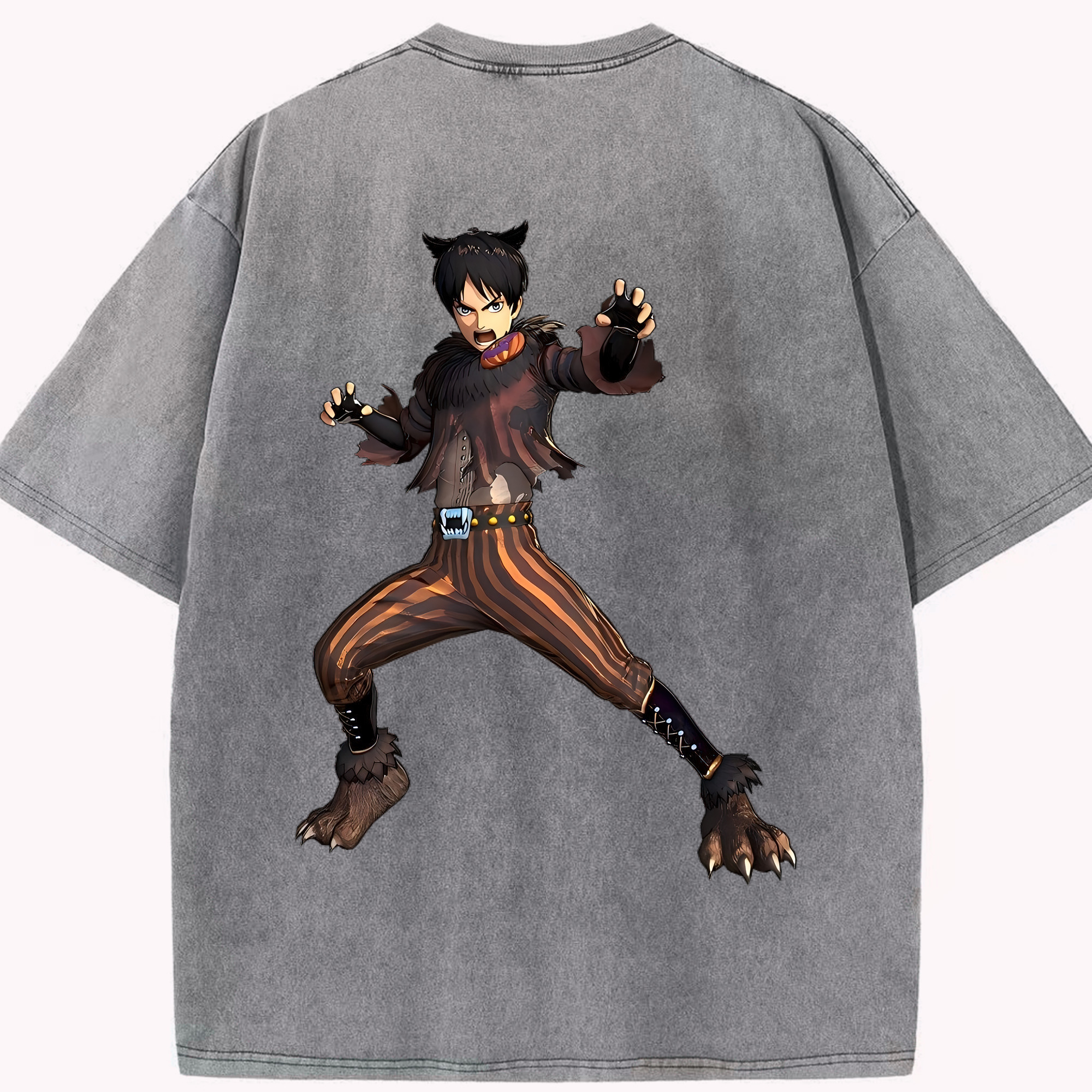 （画像用） 進撃の巨人 エレン･イェーガー Attack on Titan Eren Jäger 綿100% ヴィンテージ風 半袖Tシャツ（背面プリント）