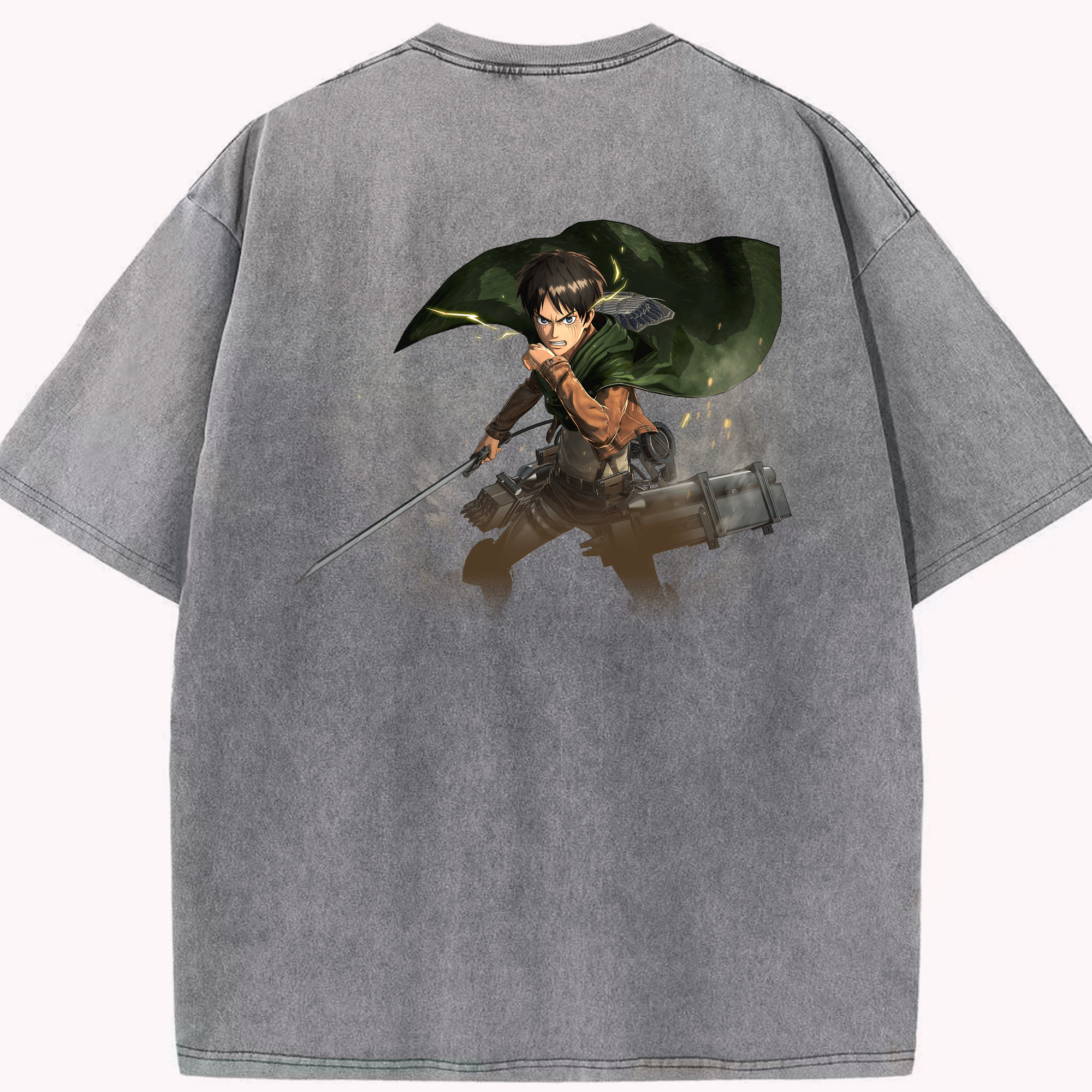 （画像用） 進撃の巨人 エレン･イェーガー Attack on Titan Eren Jäger 綿100% ヴィンテージ風 半袖Tシャツ（背面プリント）