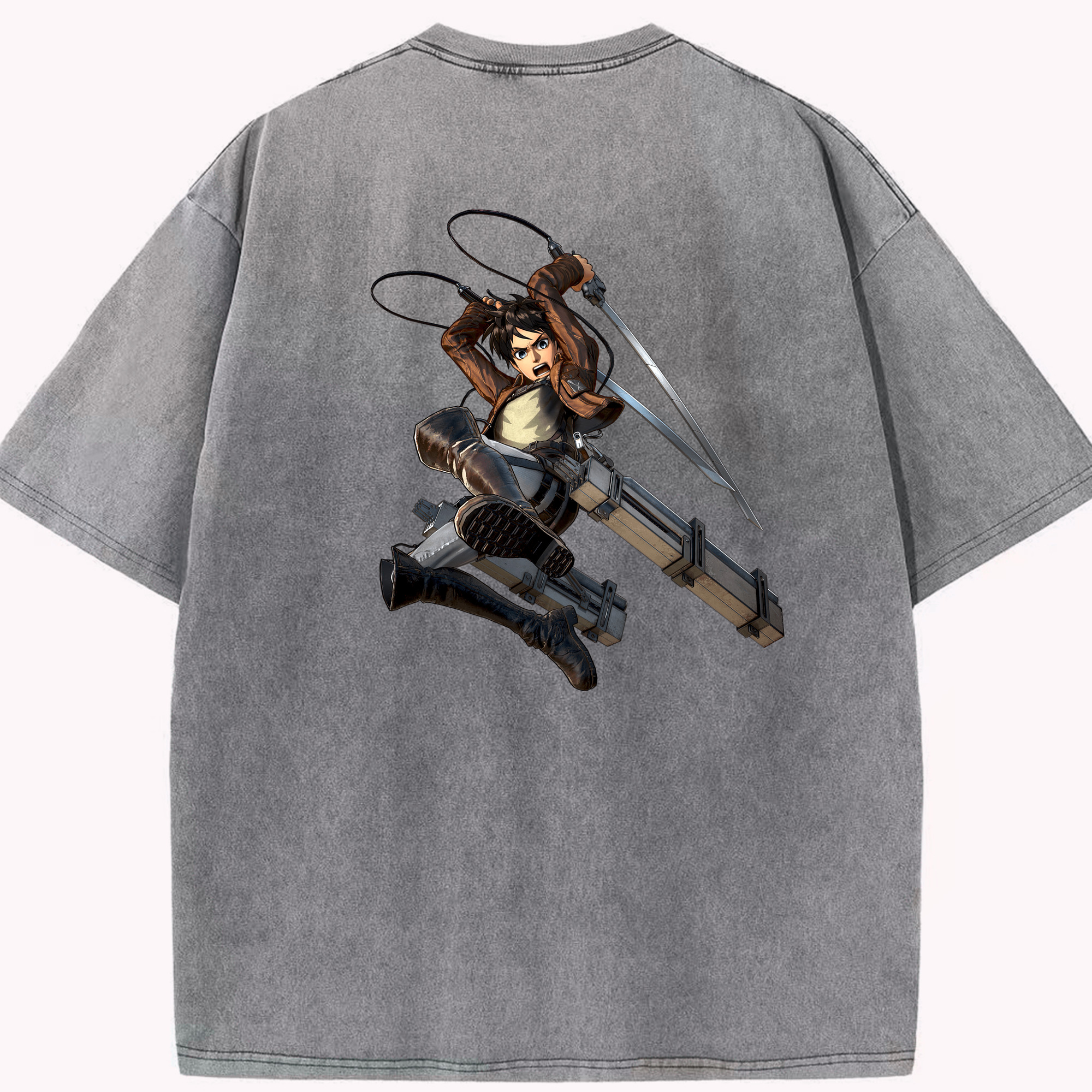（画像用） 進撃の巨人 エレン･イェーガー Attack on Titan Eren Jäger 綿100% ヴィンテージ風 半袖Tシャツ（背面プリント）