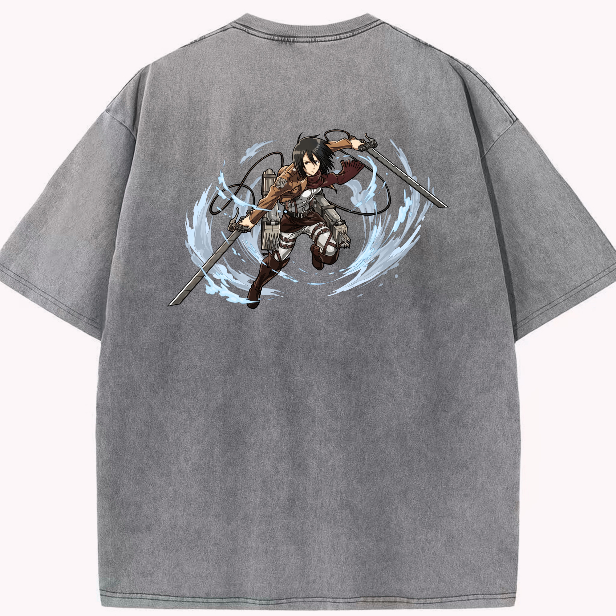 （画像用） 進撃の巨人 ミカサ·アッカーマン Attack on Titan Mikasa Ackerman 綿100% ヴィンテージ風 半袖Tシャツ（背面プリント）