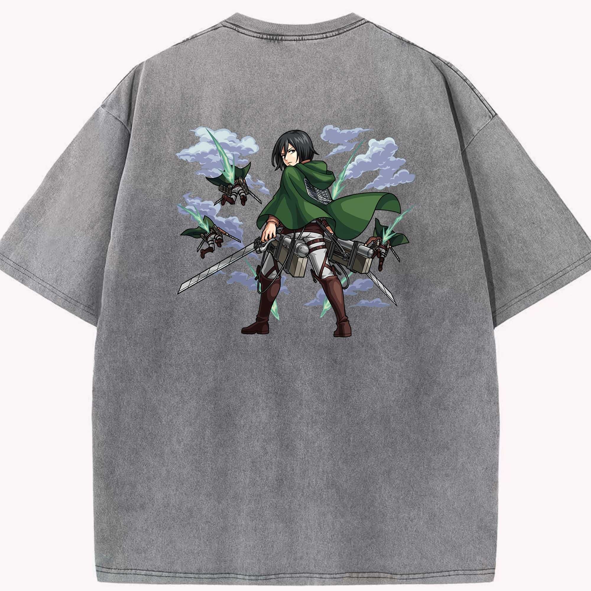 （画像用） 進撃の巨人 ミカサ·アッカーマン Attack on Titan Mikasa Ackerman 綿100% ヴィンテージ風 半袖Tシャツ（背面プリント）