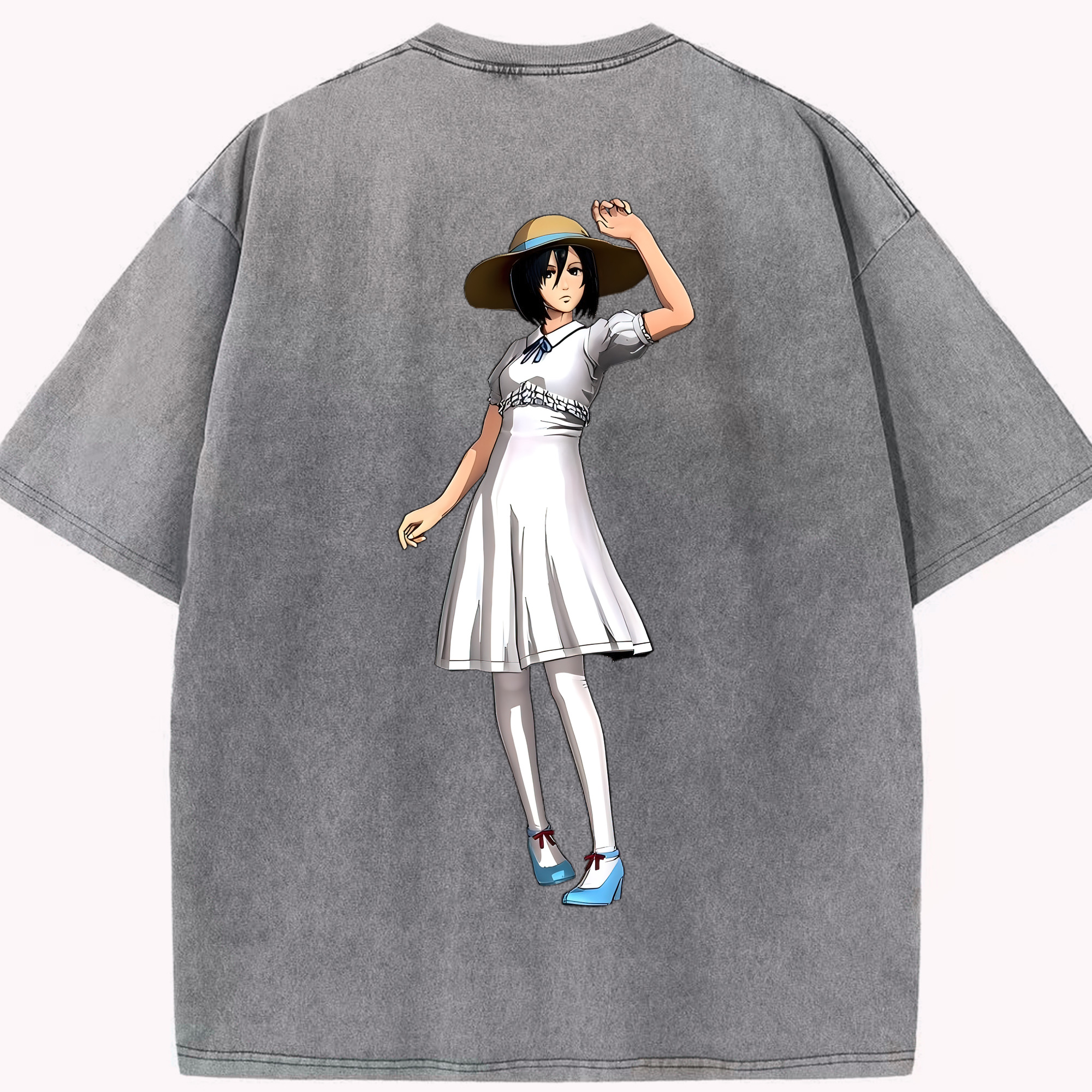 （画像用） 進撃の巨人 ミカサ·アッカーマン Attack on Titan Mikasa Ackerman 綿100% ヴィンテージ風 半袖Tシャツ（背面プリント）