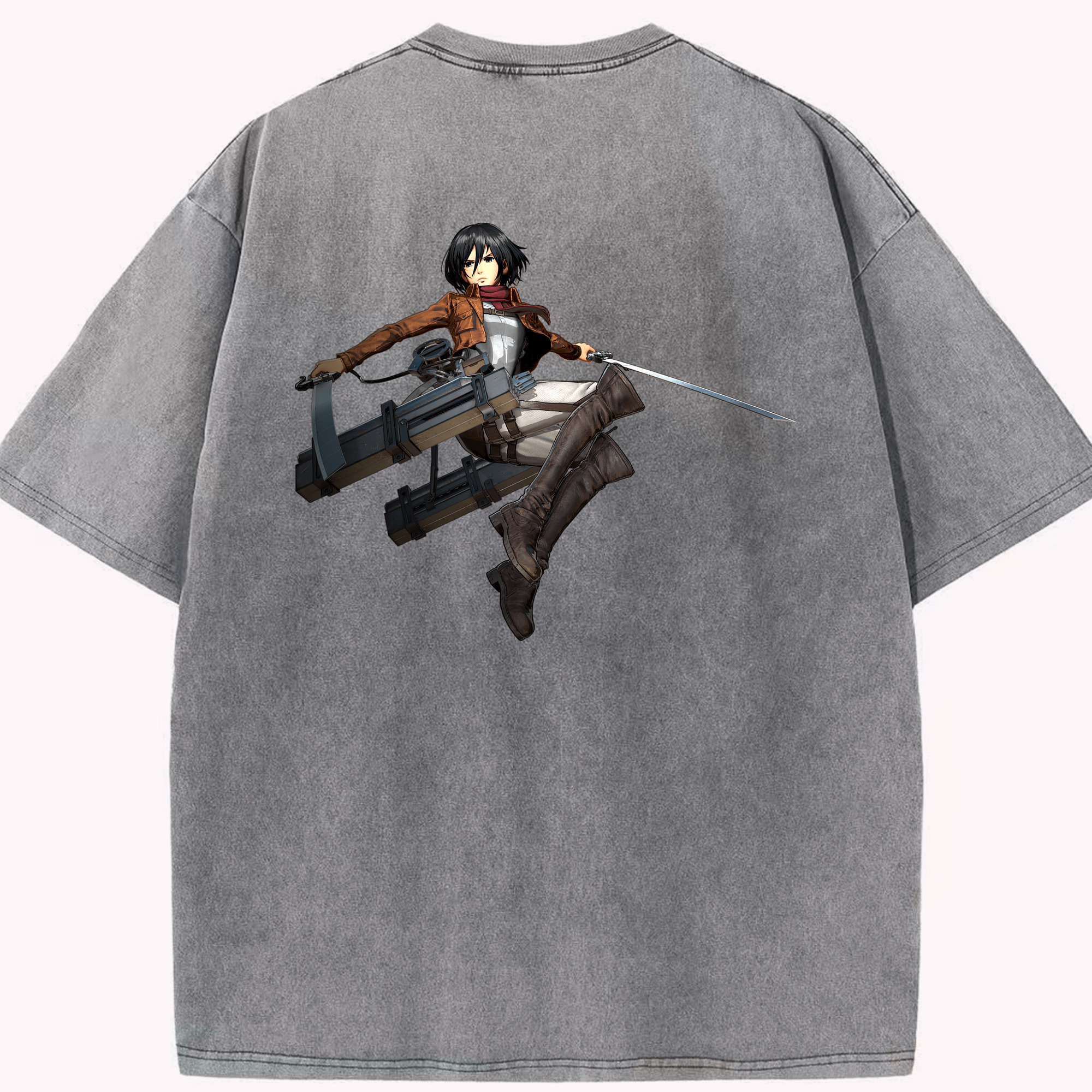 （画像用） 進撃の巨人 ミカサ·アッカーマン Attack on Titan Mikasa Ackerman 綿100% ヴィンテージ風 半袖Tシャツ（背面プリント）