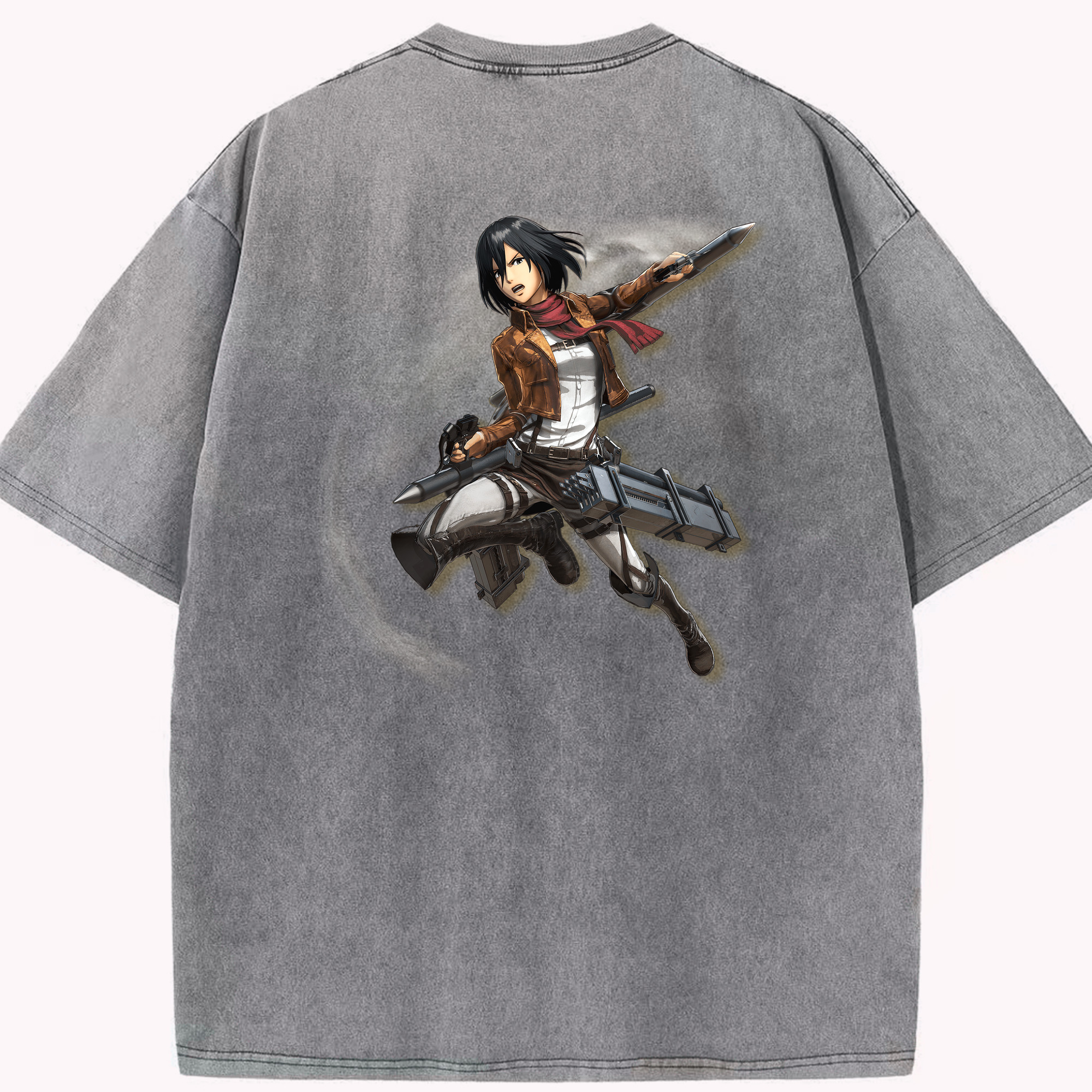 （画像用） 進撃の巨人 ミカサ·アッカーマン Attack on Titan Mikasa Ackerman 綿100% ヴィンテージ風 半袖Tシャツ（背面プリント）