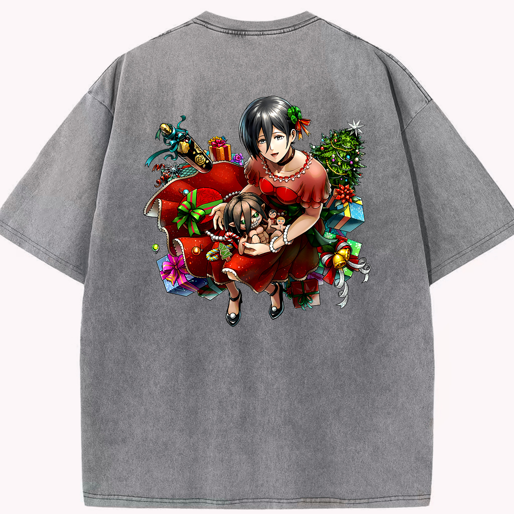 （画像用） 進撃の巨人 ミカサ·アッカーマン Attack on Titan Mikasa Ackerman 綿100% ヴィンテージ風 半袖Tシャツ（背面プリント）