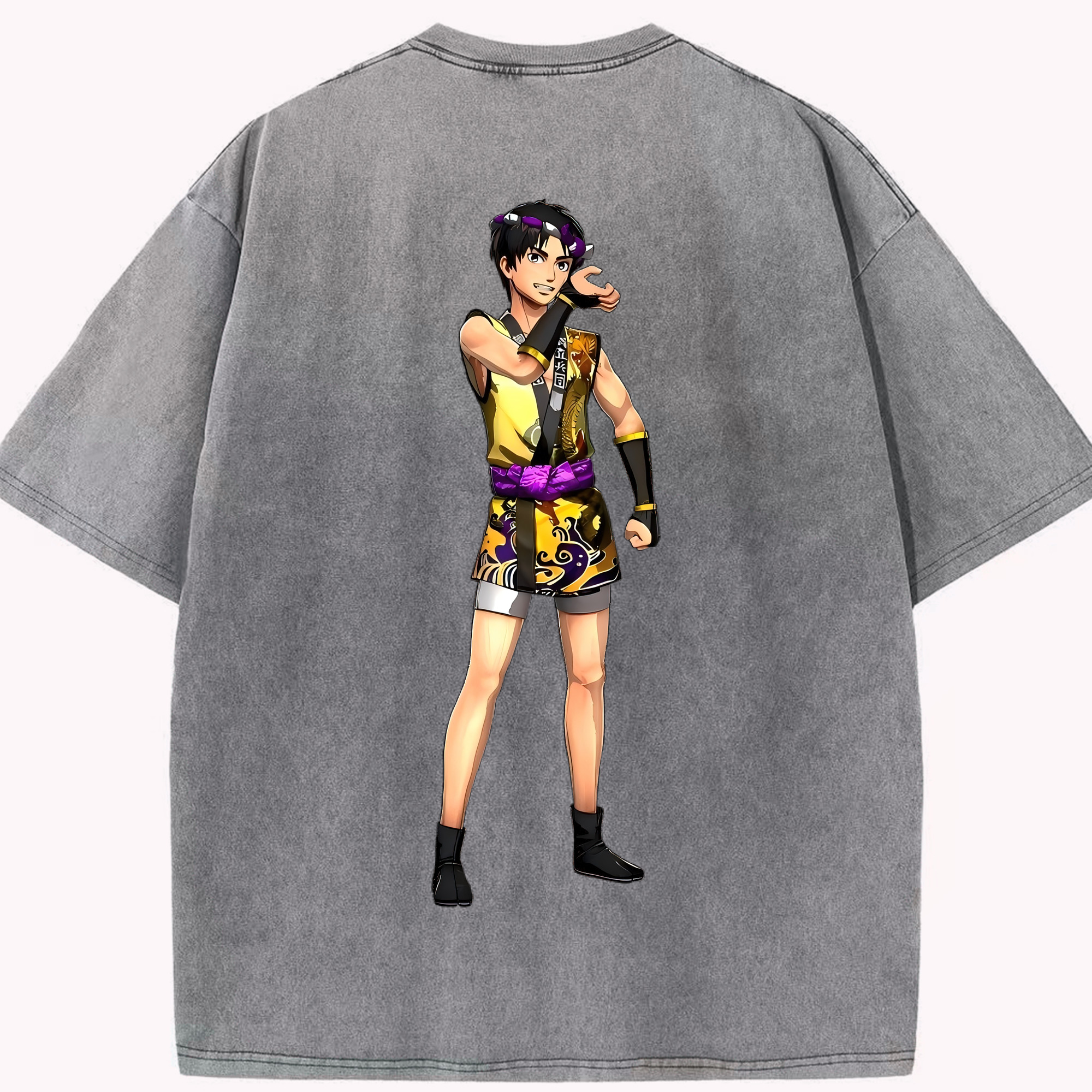 （画像用） 進撃の巨人 リヴァイ·アッカーマン Attack on Titan Levi Ackerman 綿100% ヴィンテージ風 半袖Tシャツ（背面プリント）