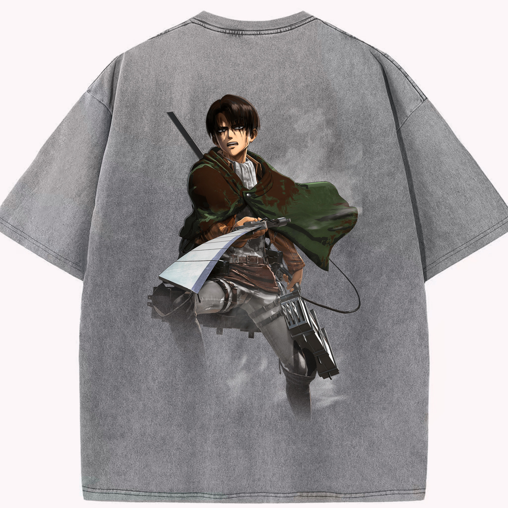 （画像用） 進撃の巨人 リヴァイ·アッカーマン Attack on Titan Levi Ackerman 綿100% ヴィンテージ風 半袖Tシャツ（背面プリント）